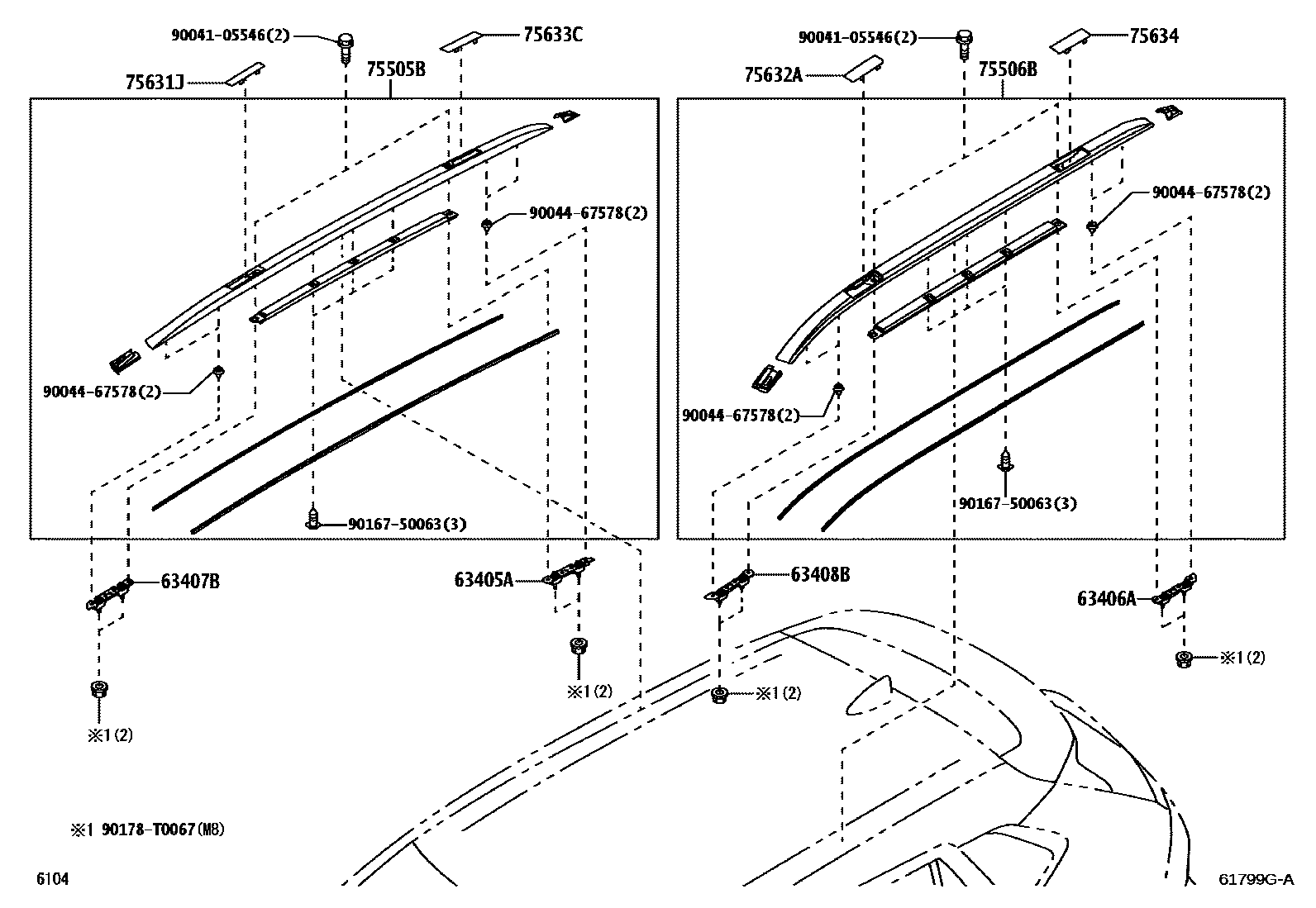 Toyota YARIS 天窗板和背窗玻璃 EPC diagram — 61799GA