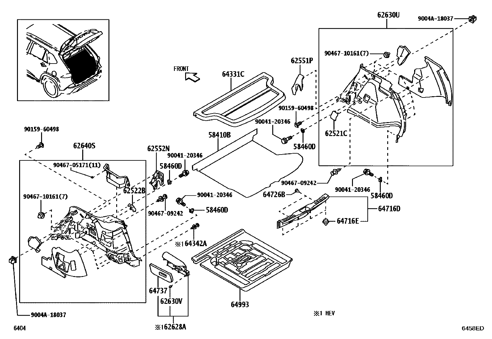 Toyota YARIS 底板和底板装饰罩 EPC diagram — 6458ED