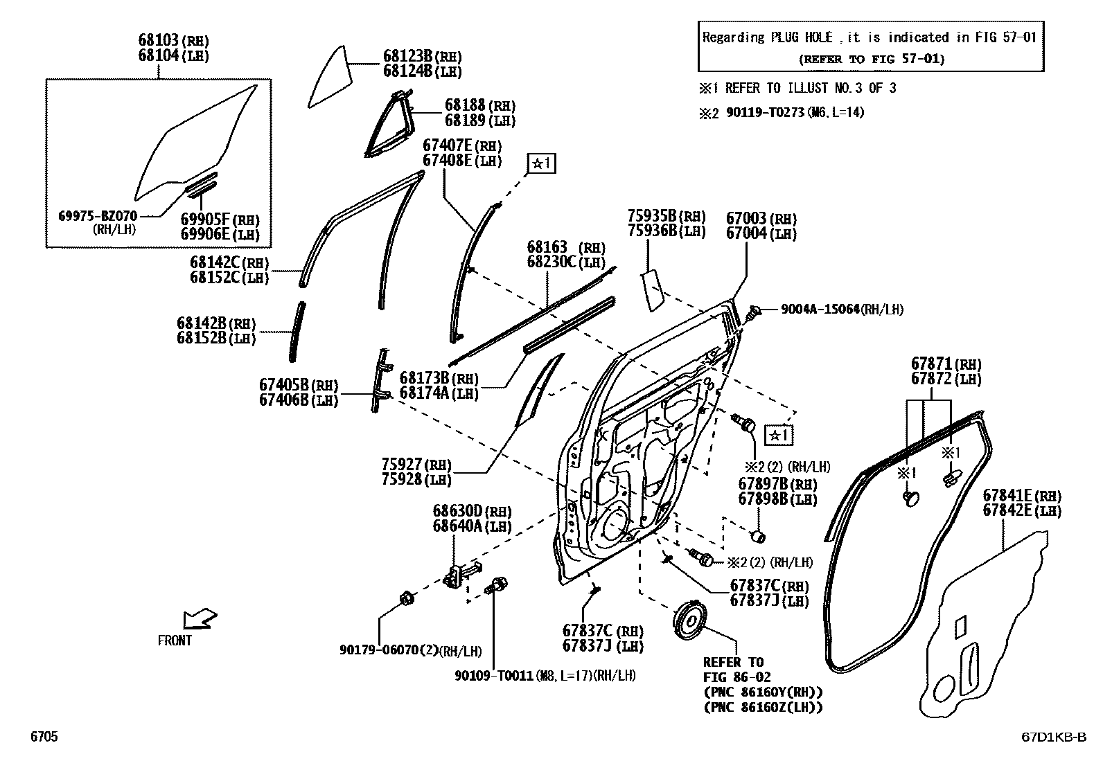 Toyota YARIS 后门板和后门玻璃 EPC diagram — 67D1KBB