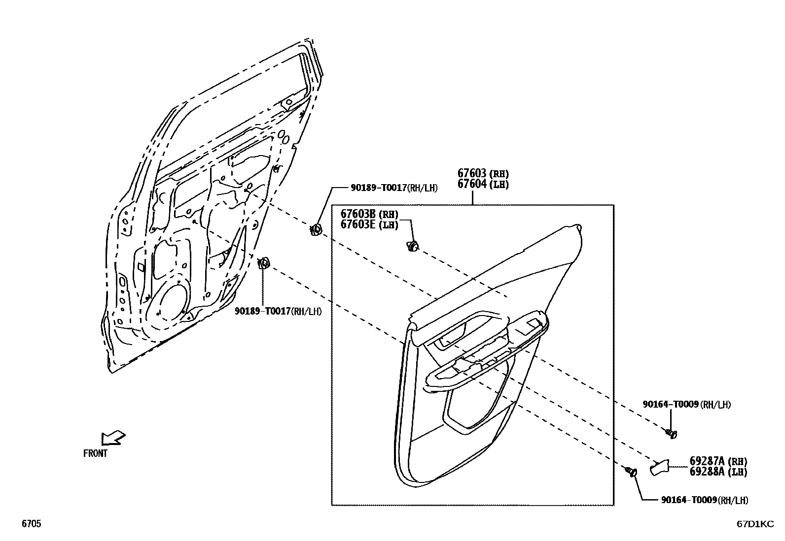 Toyota YARIS 后门板和后门玻璃 EPC diagram — 67D1KC