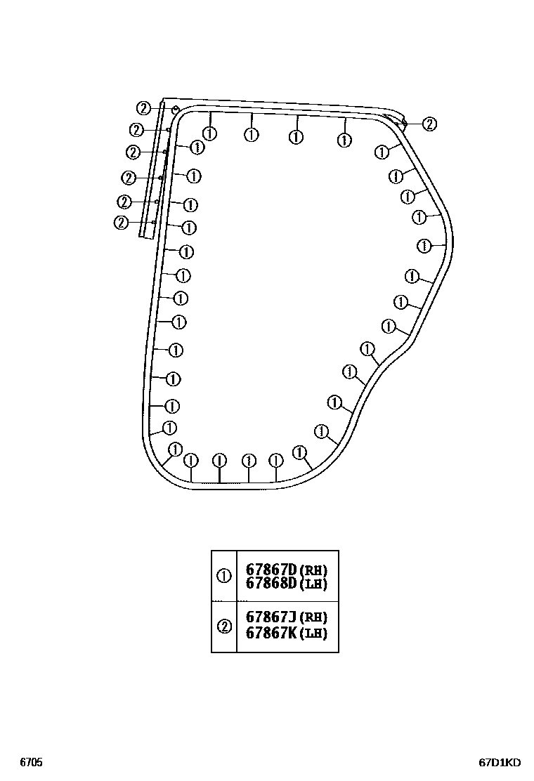 Toyota YARIS 后门板和后门玻璃 EPC diagram — 67D1KD