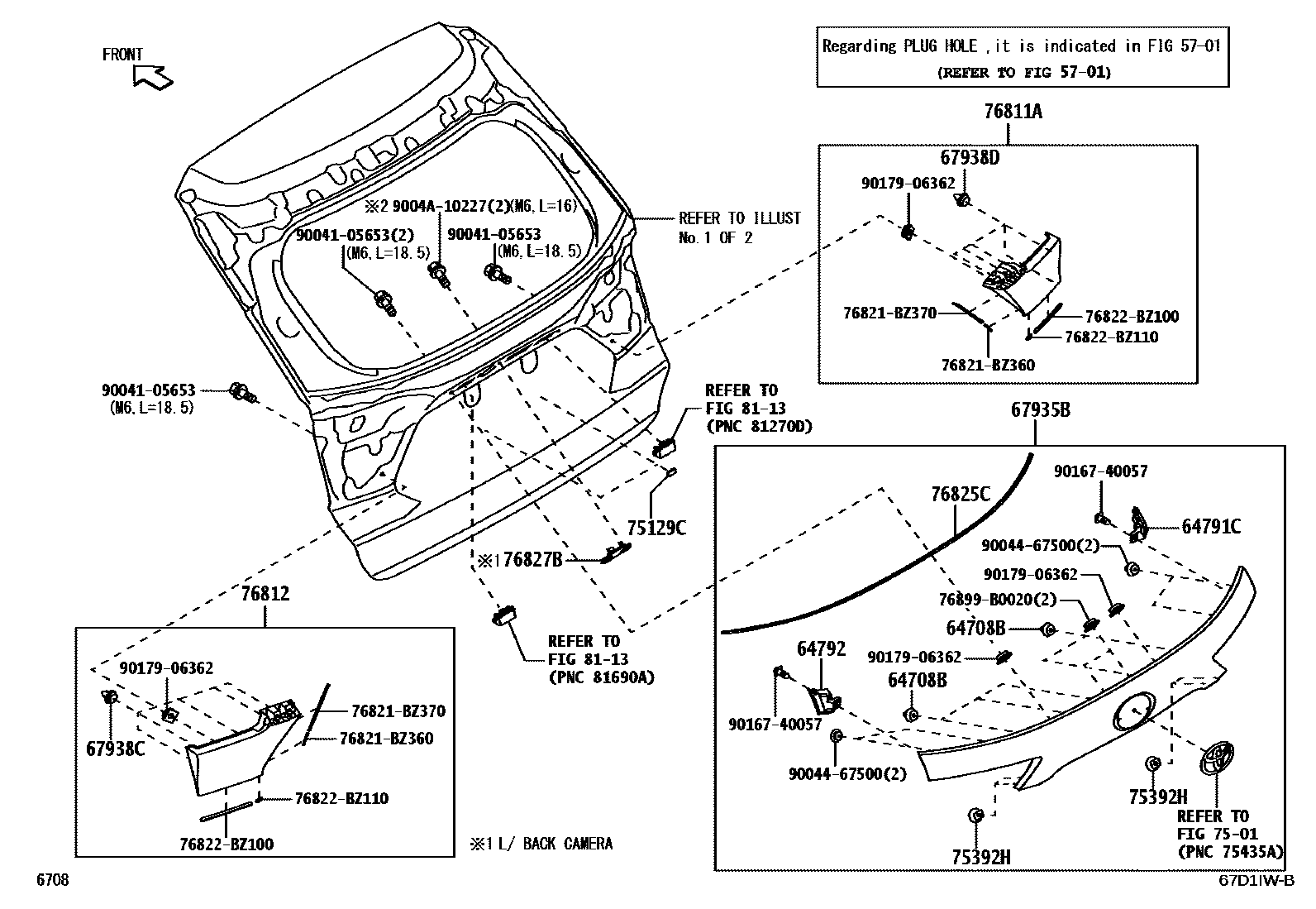 Toyota YARIS 背门板和背门玻璃 EPC diagram — 67D1IWB