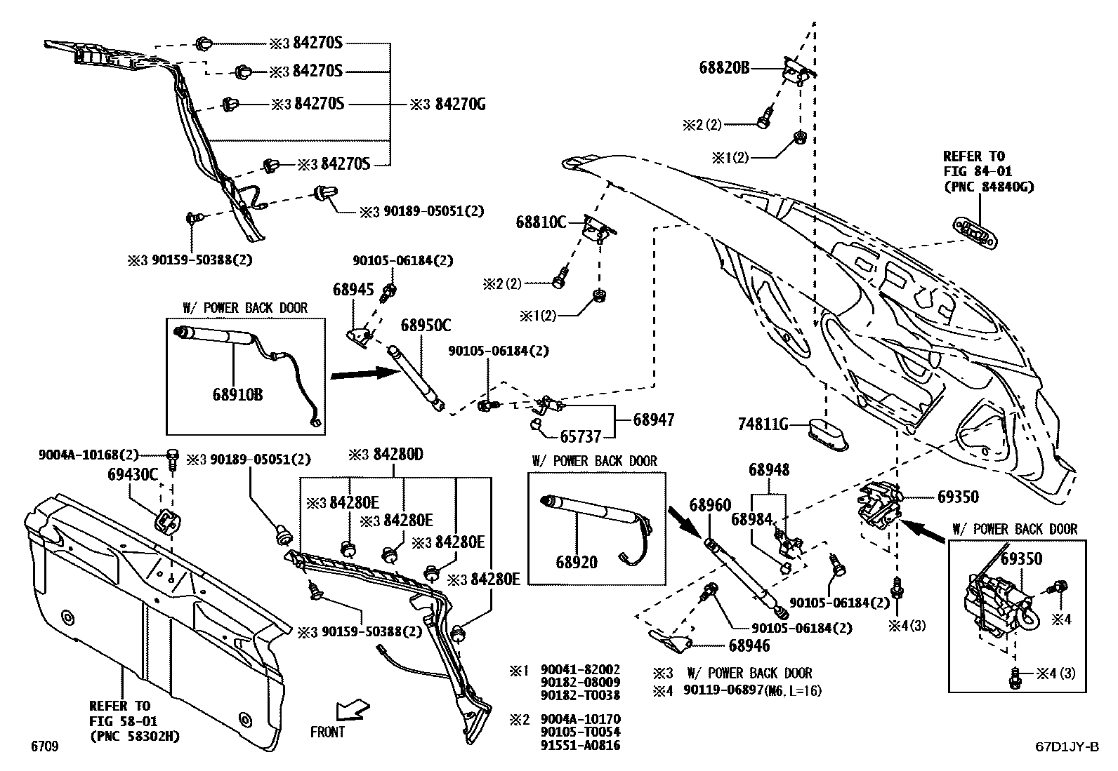 Toyota YARIS 背门锁和背门把手 EPC diagram — 67D1JYB