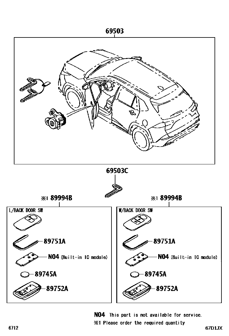Toyota YARIS 锁芯组件 EPC diagram — 67D1JX
