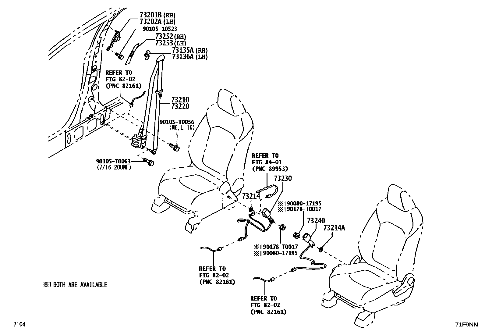 Toyota YARIS 安全带和儿童保护座椅 EPC diagram — 71F9NN