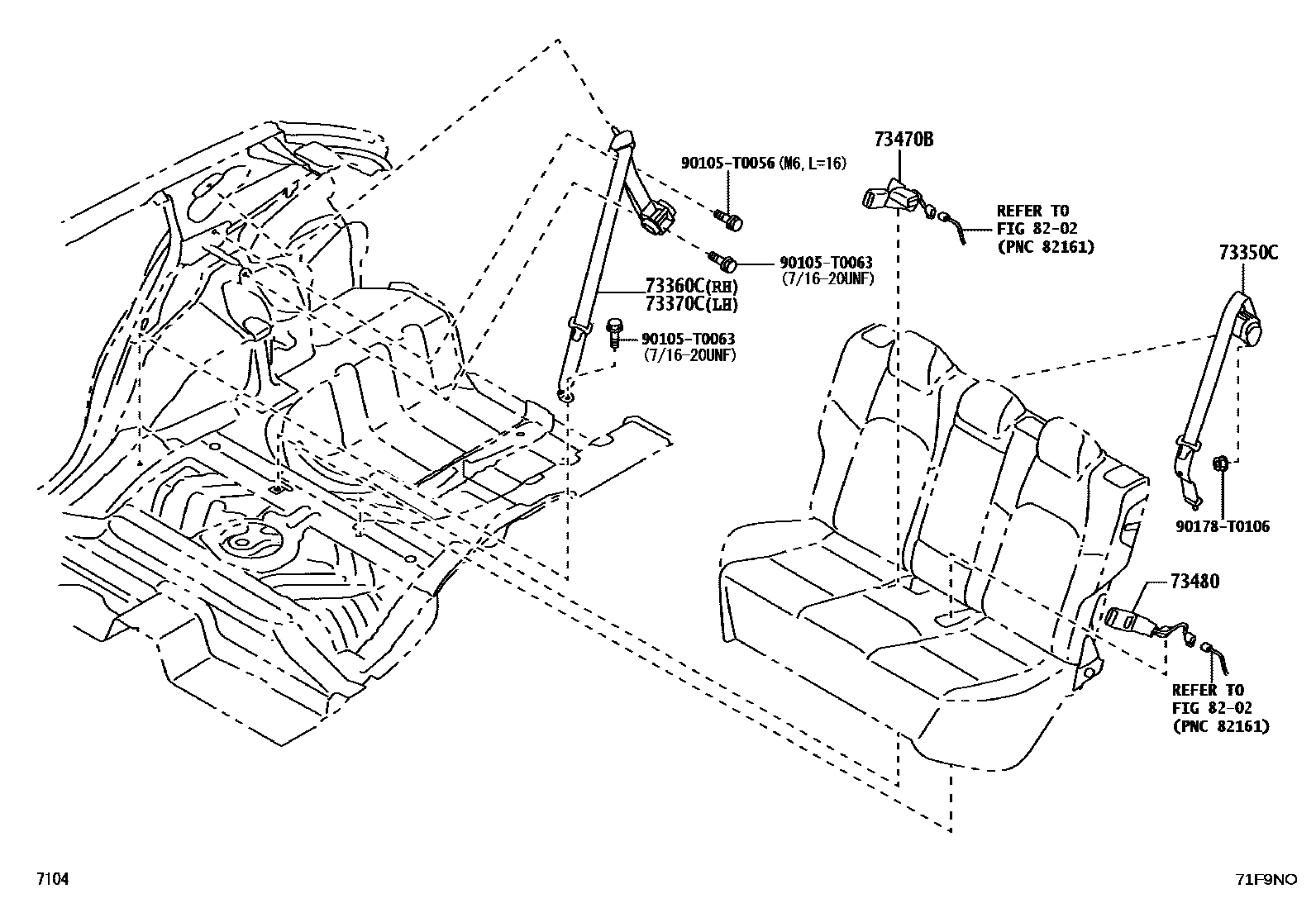 Toyota YARIS 安全带和儿童保护座椅 EPC diagram — 71F9NO