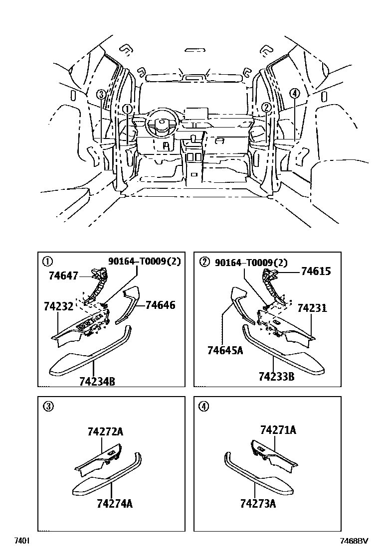 Toyota YARIS 扶手和遮阳板 EPC diagram — 7468BV