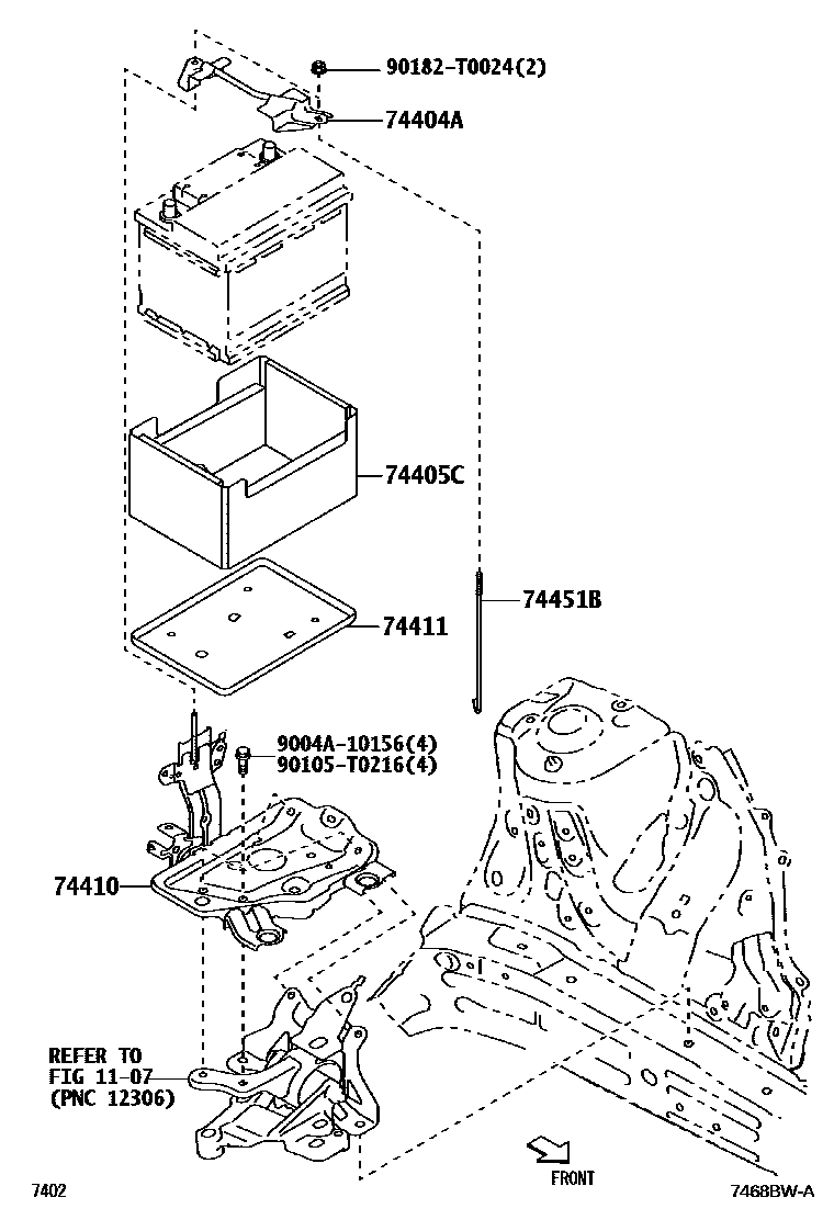 Toyota YARIS battery holder EPC diagram — 7468BWA