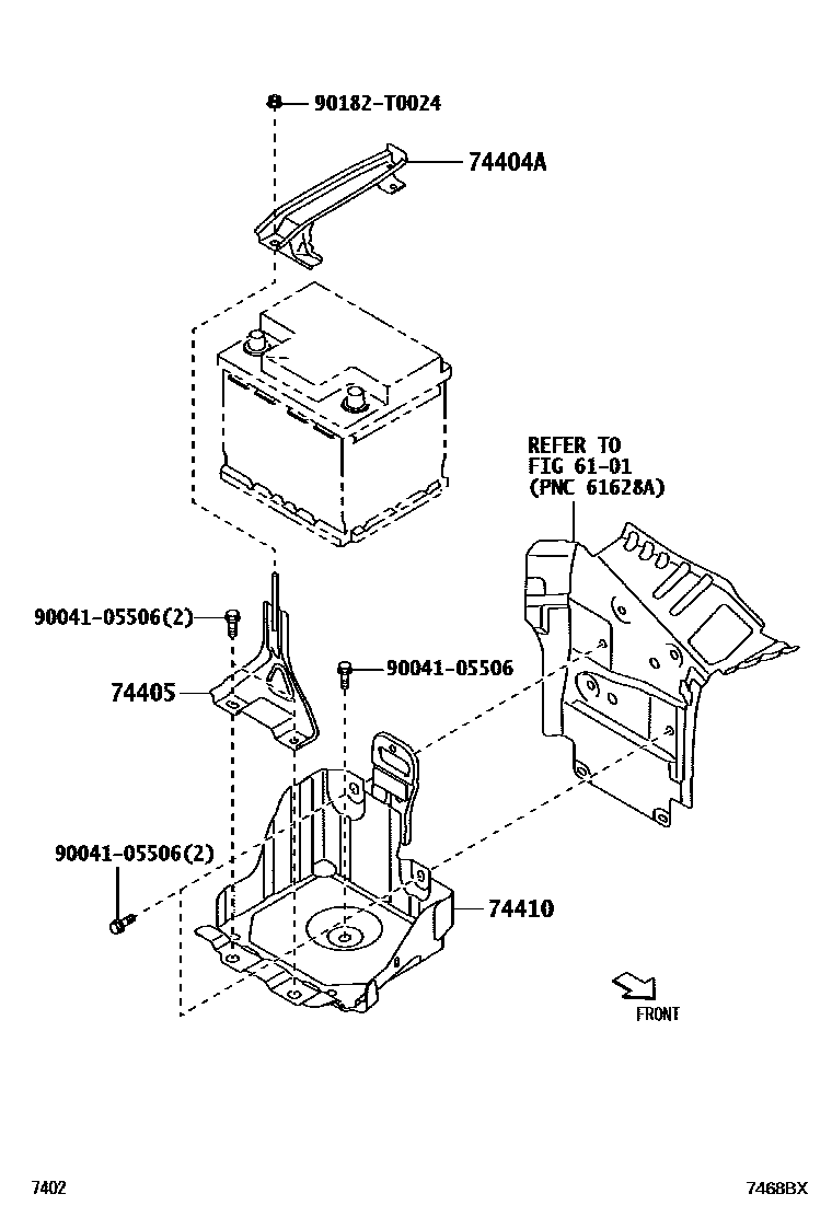 Toyota YARIS battery holder EPC diagram — 7468BX