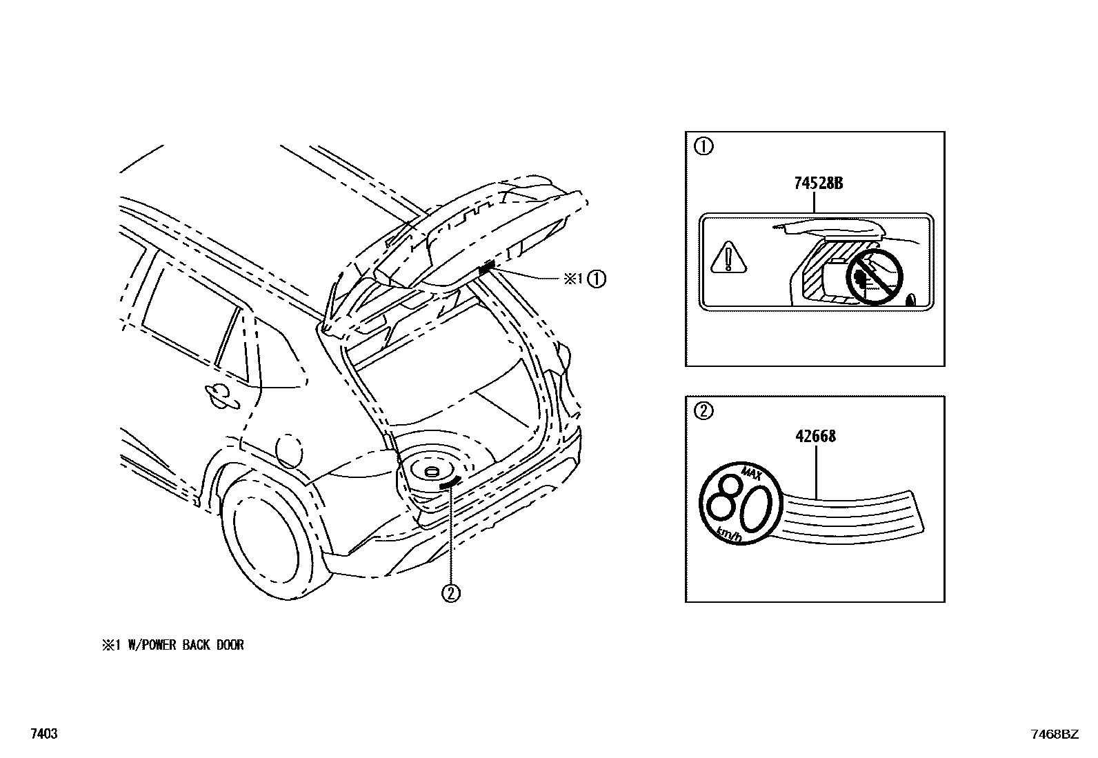 Toyota YARIS 警示铭牌(车外和车内) EPC diagram — 7468BZ