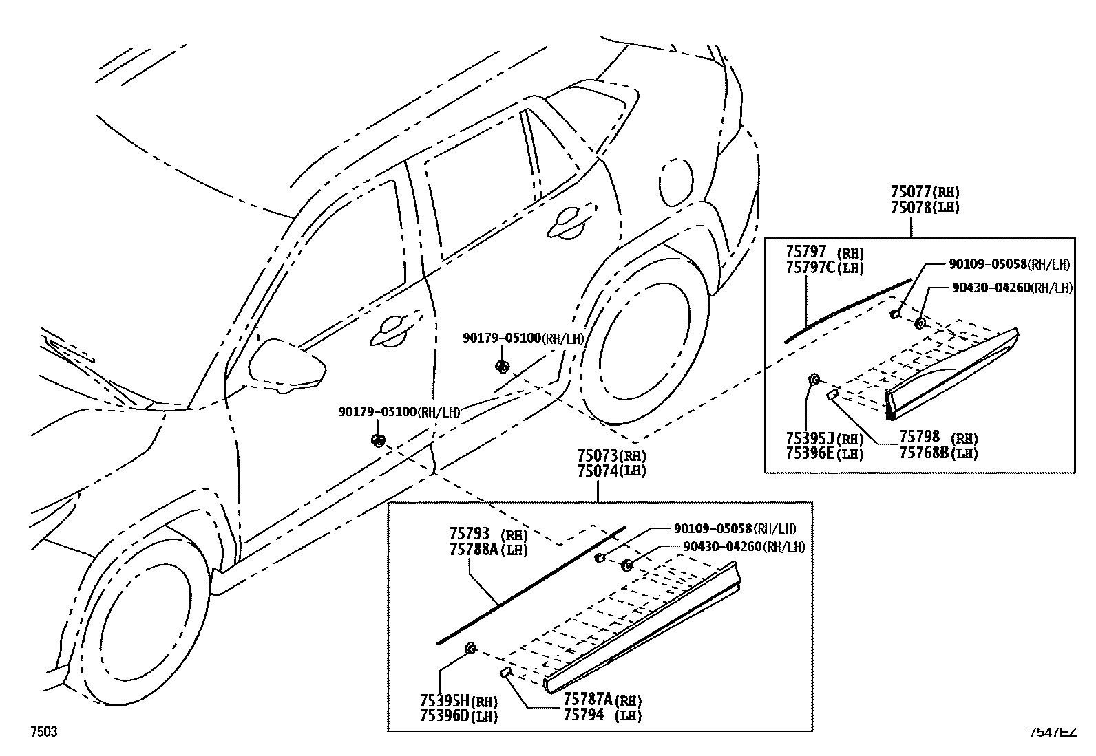 Toyota YARIS 侧防护条 EPC diagram — 7547EZ