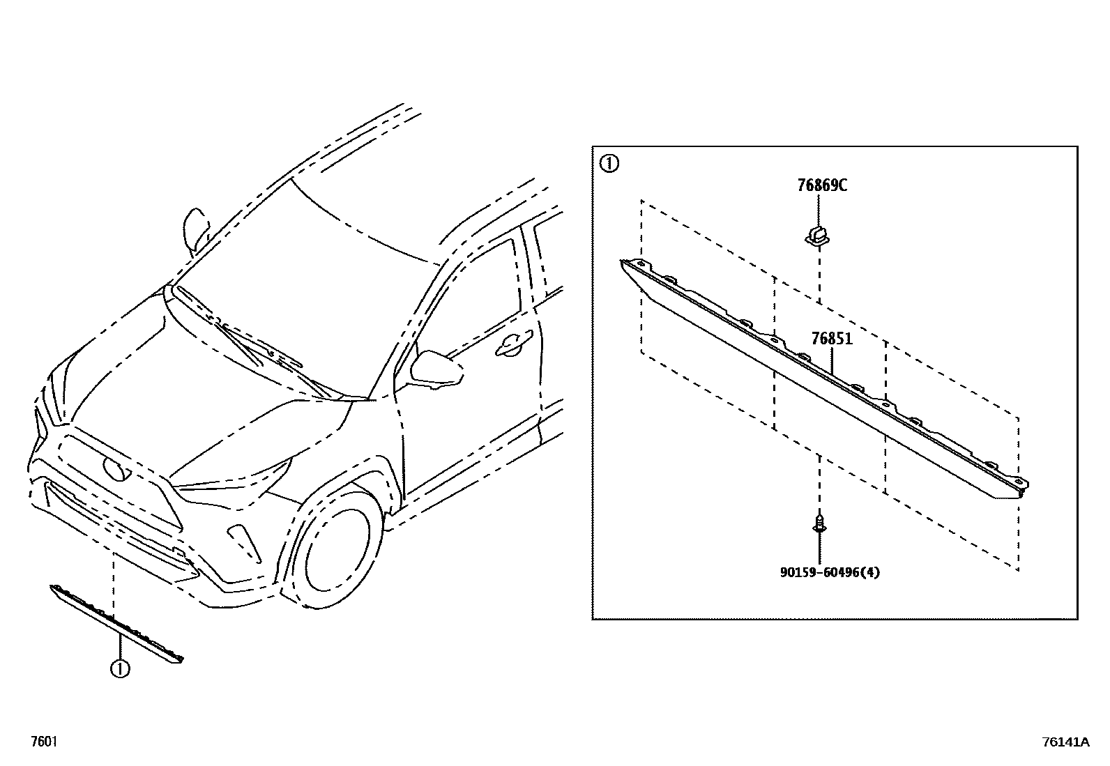 Toyota YARIS 挡泥板和扰流板 EPC diagram — 76141A