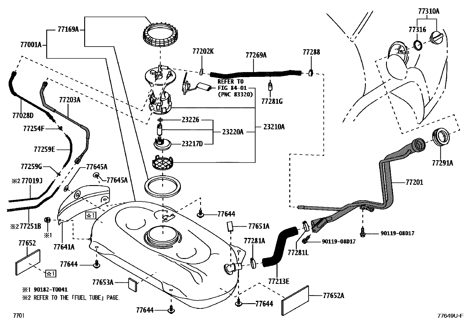 Toyota YARIS 燃油箱和燃油管 EPC diagram — 77649UF