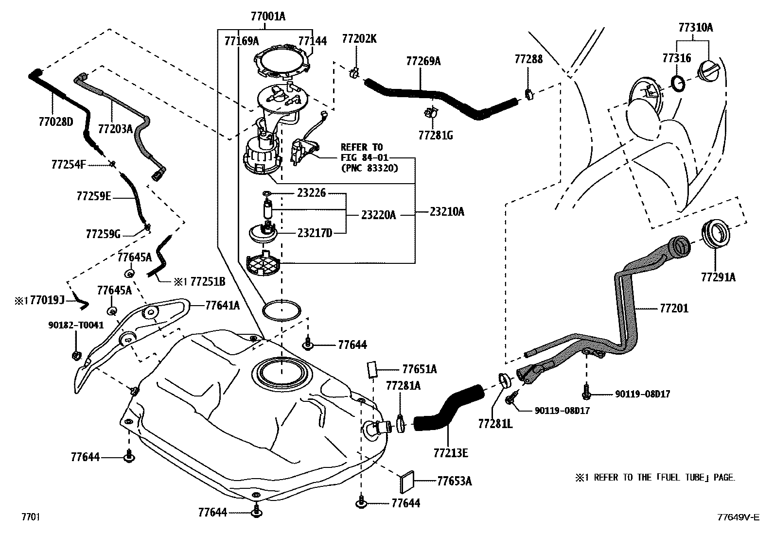 Toyota YARIS 燃油箱和燃油管 EPC diagram — 77649VE