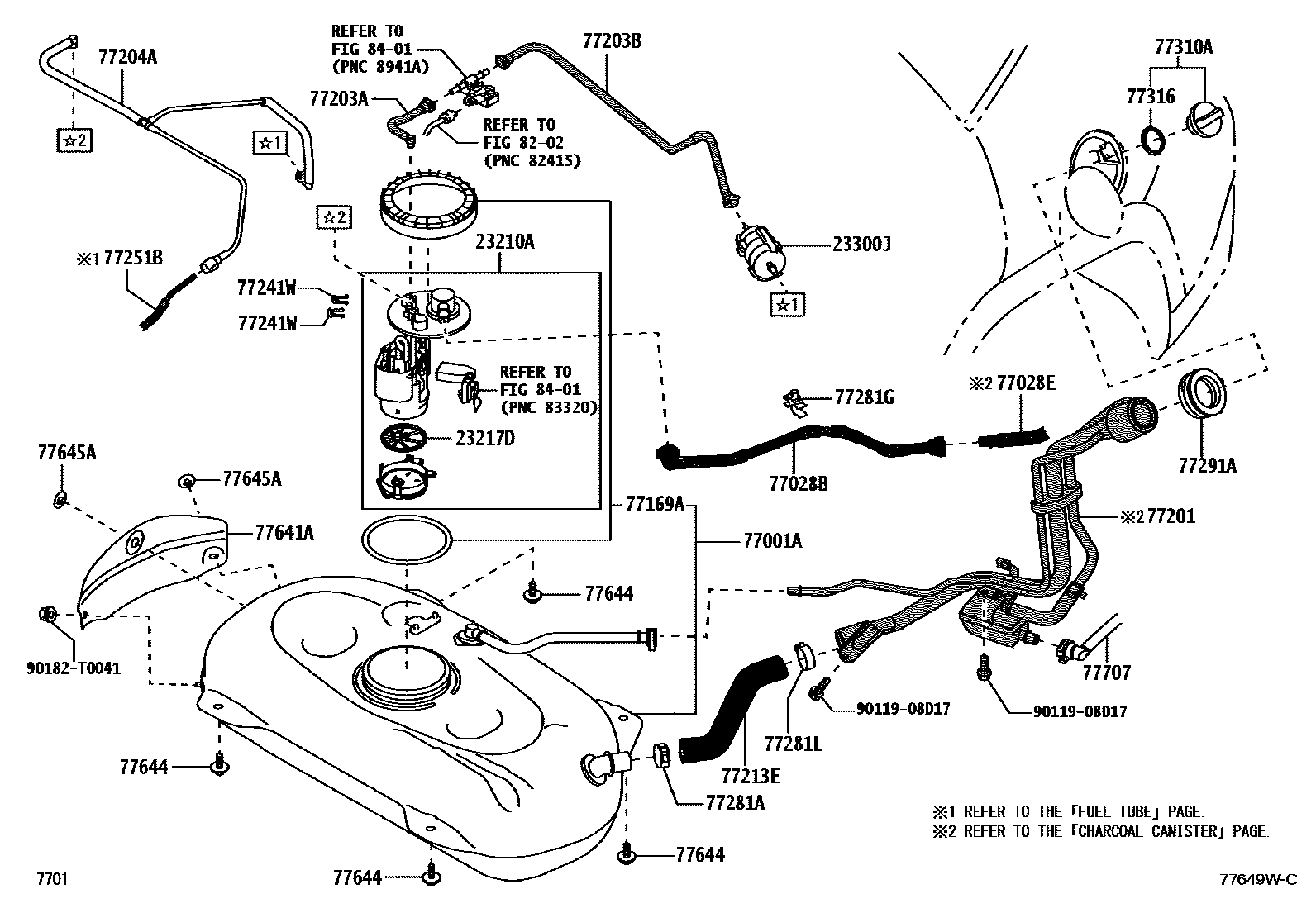 Toyota YARIS 燃油箱和燃油管 EPC diagram — 77649WC