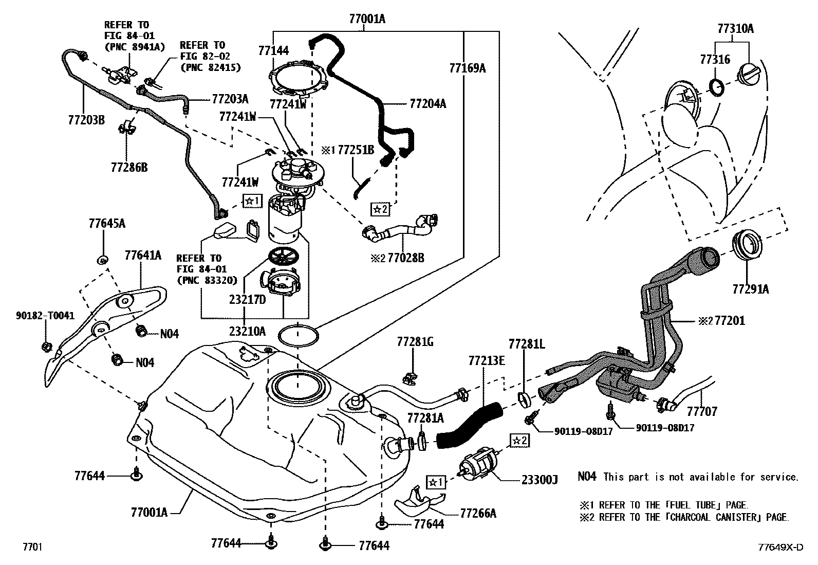 Toyota YARIS 燃油箱和燃油管 EPC diagram — 77649XD