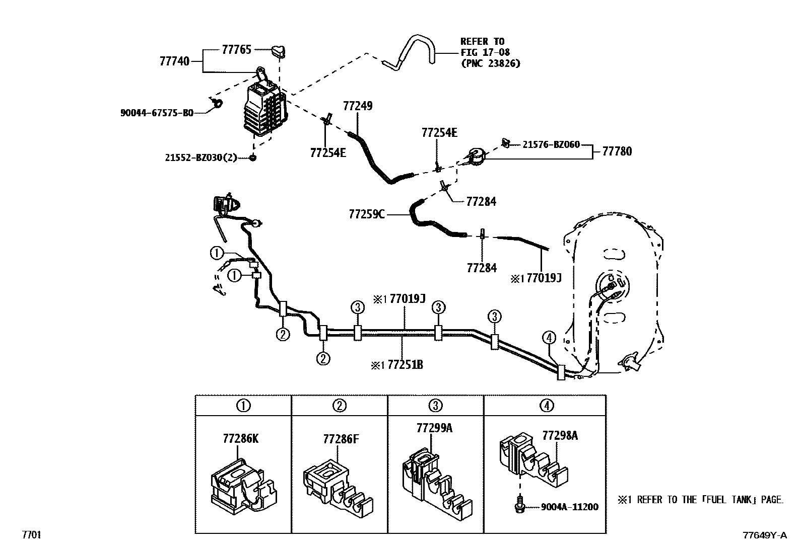 Toyota YARIS 燃油箱和燃油管 EPC diagram — 77649YA