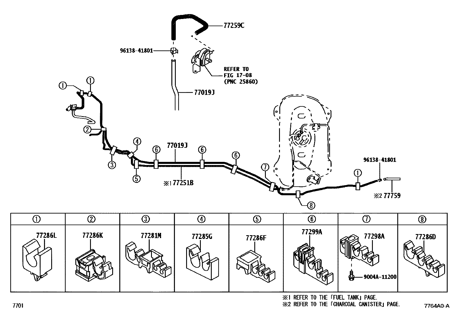 Toyota YARIS 燃油箱和燃油管 EPC diagram — 7764A0A