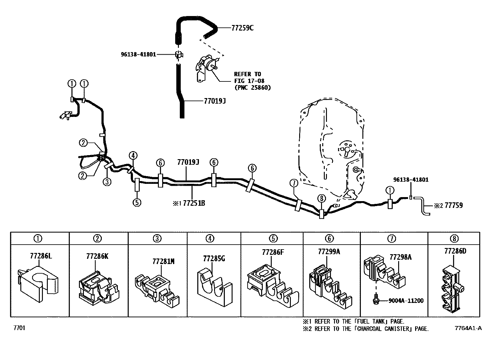 Toyota YARIS 燃油箱和燃油管 EPC diagram — 7764A1A