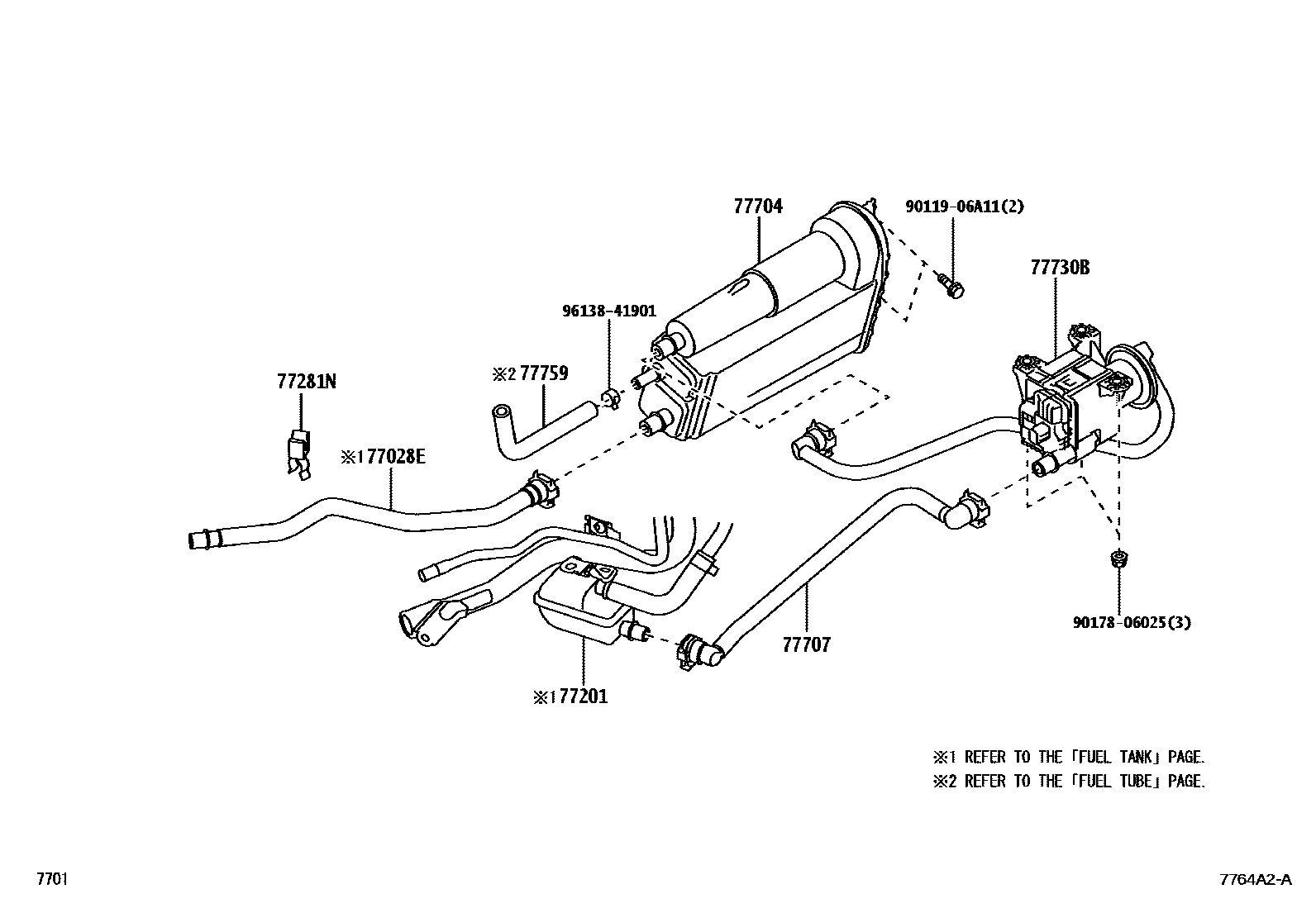 Toyota YARIS 燃油箱和燃油管 EPC diagram — 7764A2A