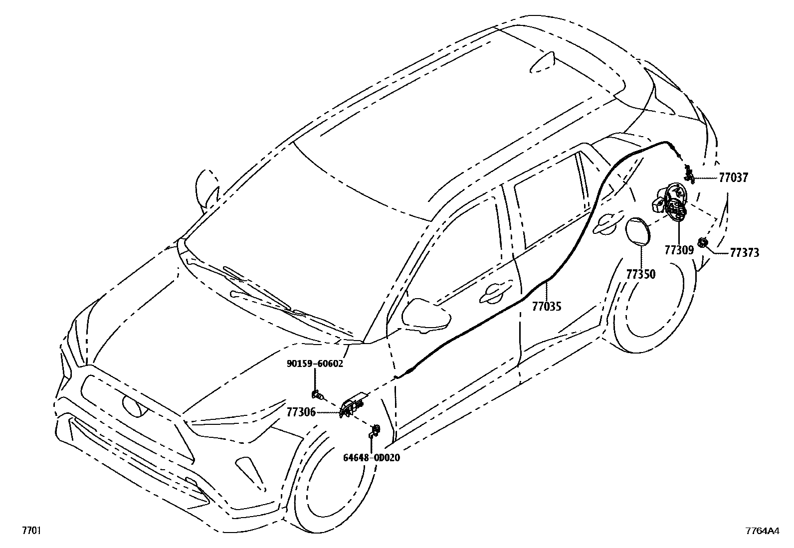 Toyota YARIS 燃油箱和燃油管 EPC diagram — 7764A4