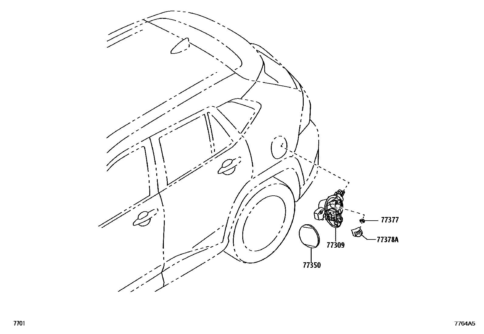 Toyota YARIS 燃油箱和燃油管 EPC diagram — 7764A5