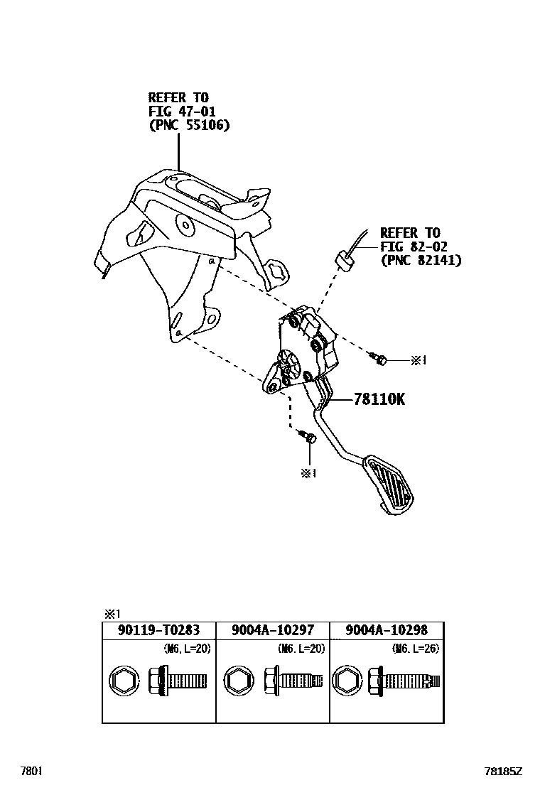 Toyota YARIS accelerator pedal connecting rod EPC diagram — 78185Z