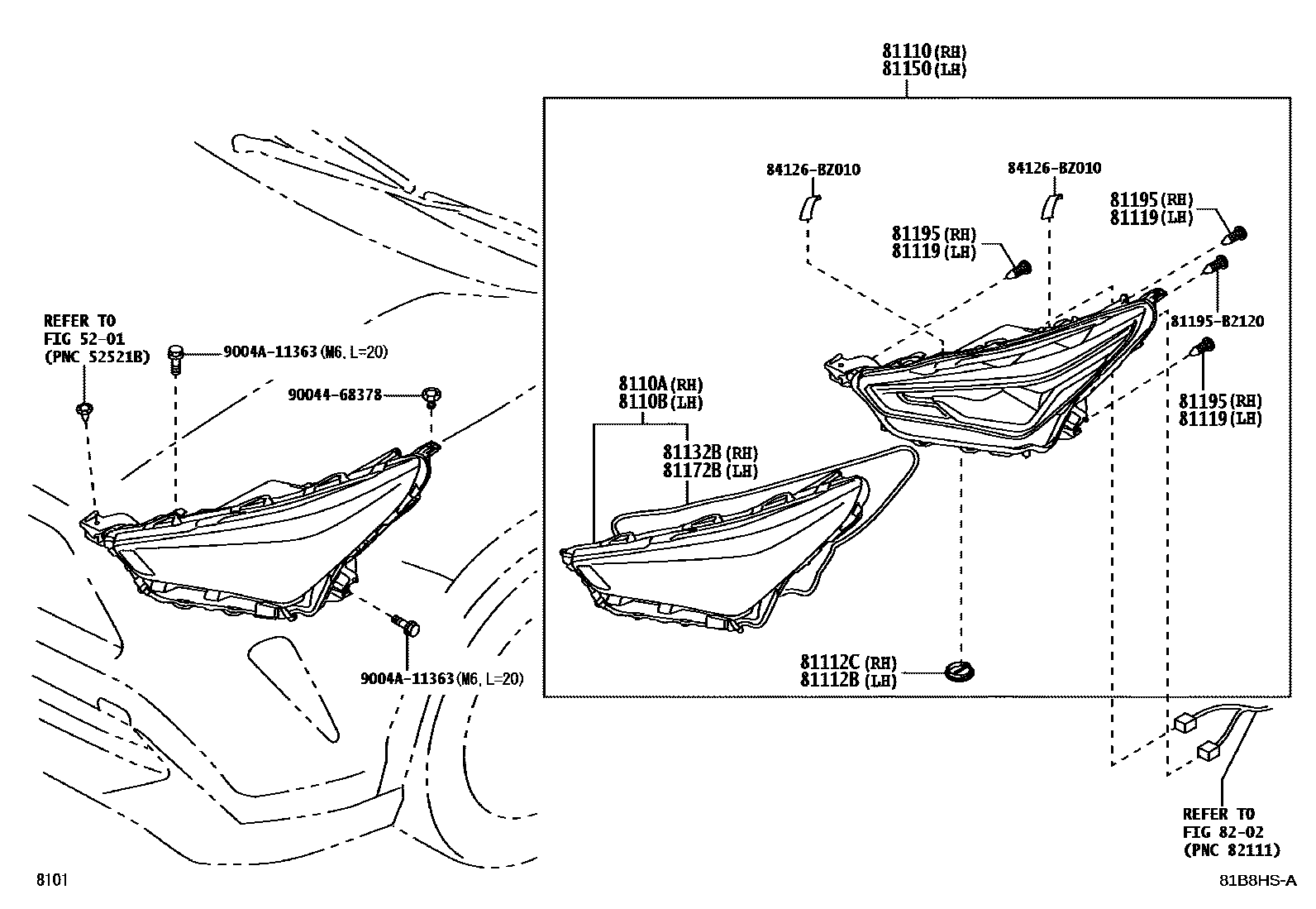 Toyota YARIS Headlamp EPC diagram — 81B8HSA