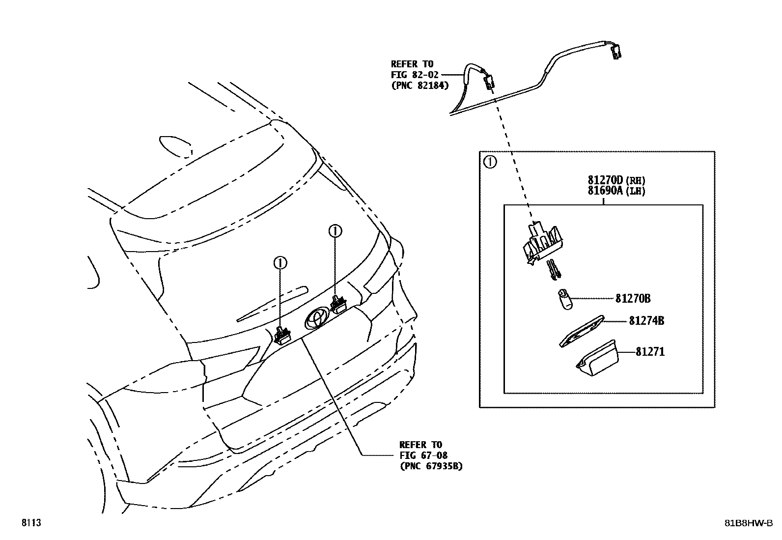 Toyota YARIS 后牌照灯 EPC diagram — 81B8HWB