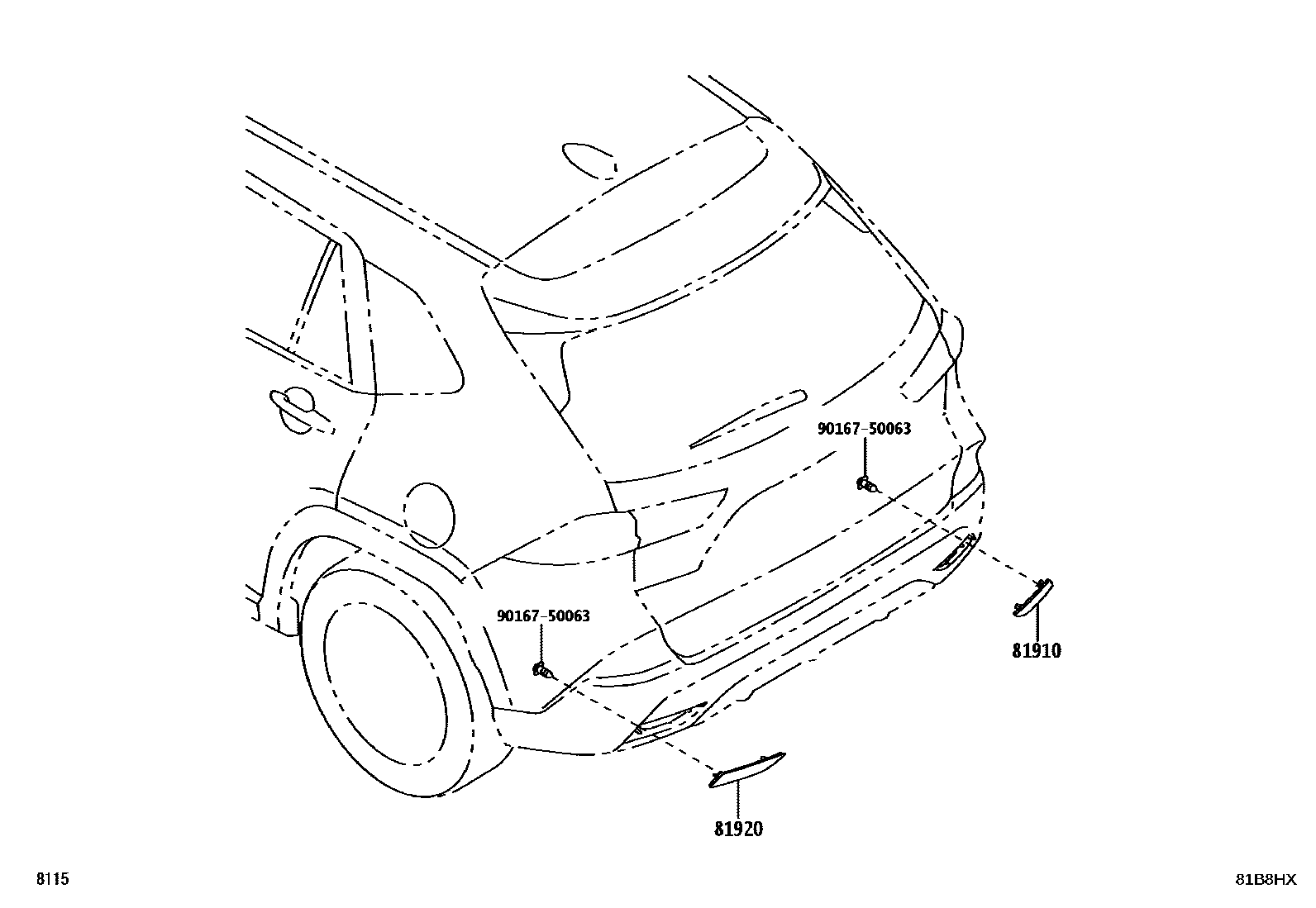 Toyota YARIS reflector EPC diagram — 81B8HX