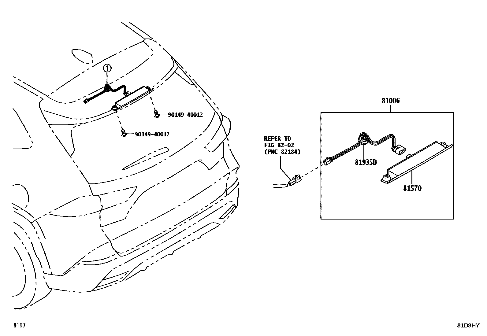 Toyota YARIS 高位刹车灯 EPC diagram — 81B8HY