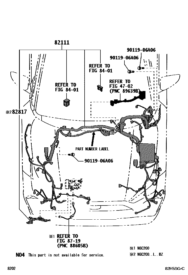 Toyota YARIS 线束和卡夹 EPC diagram — 82H5SGC