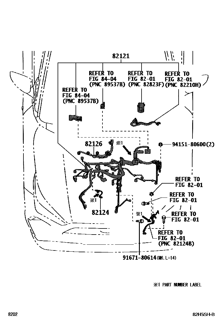 Toyota YARIS 线束和卡夹 EPC diagram — 82H5SHB