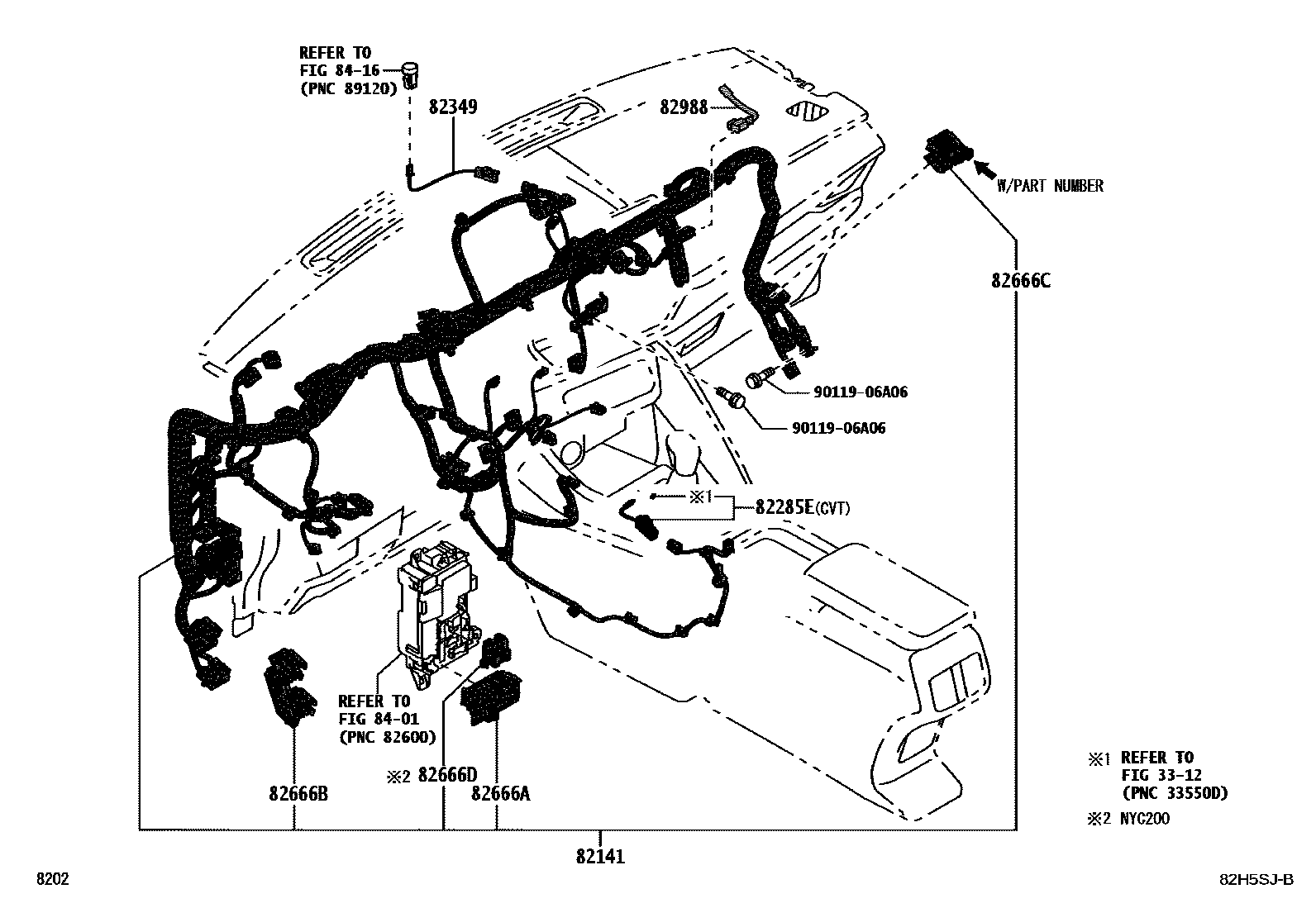 Toyota YARIS 线束和卡夹 EPC diagram — 82H5SJB