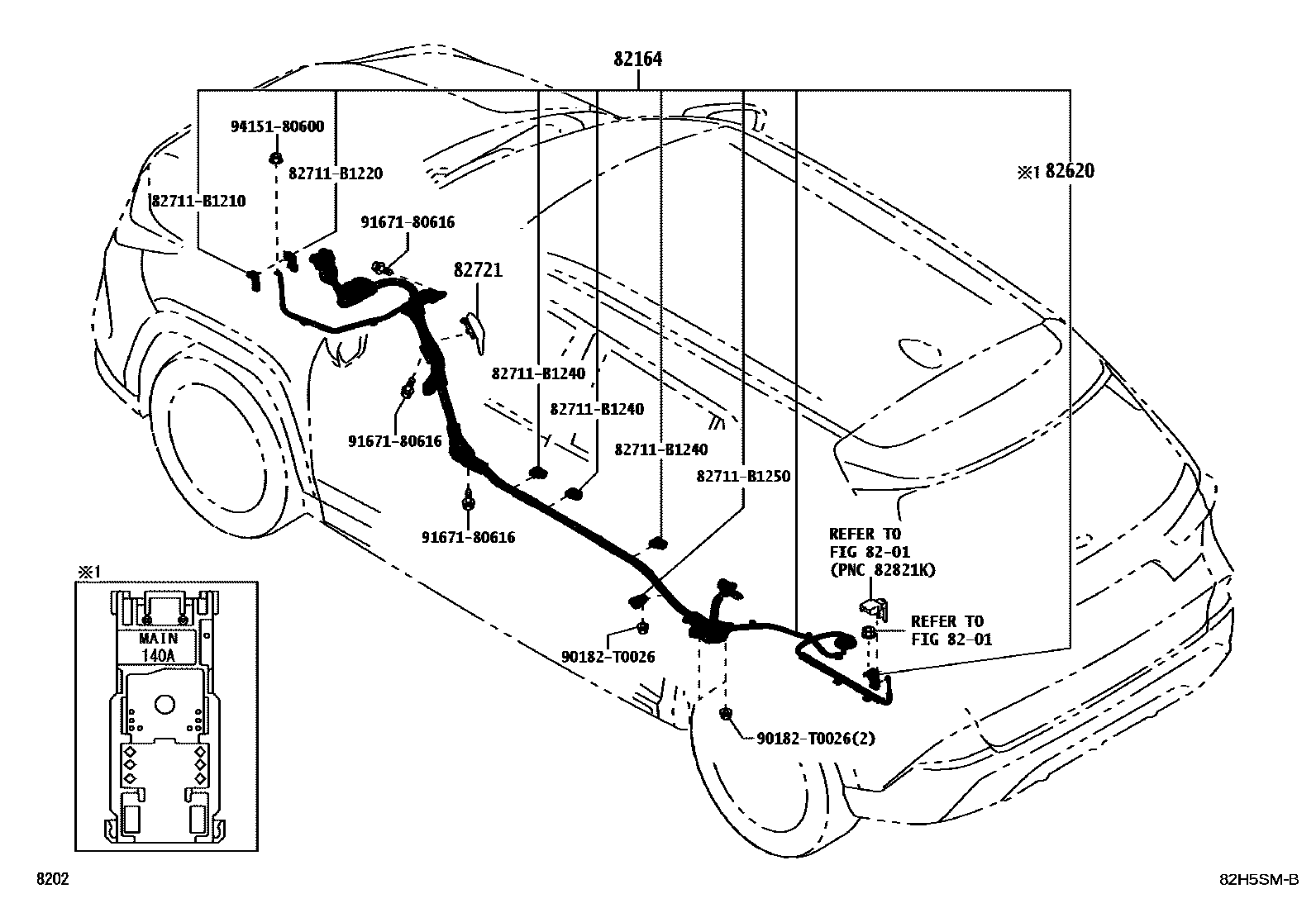 Toyota YARIS 线束和卡夹 EPC diagram — 82H5SMB