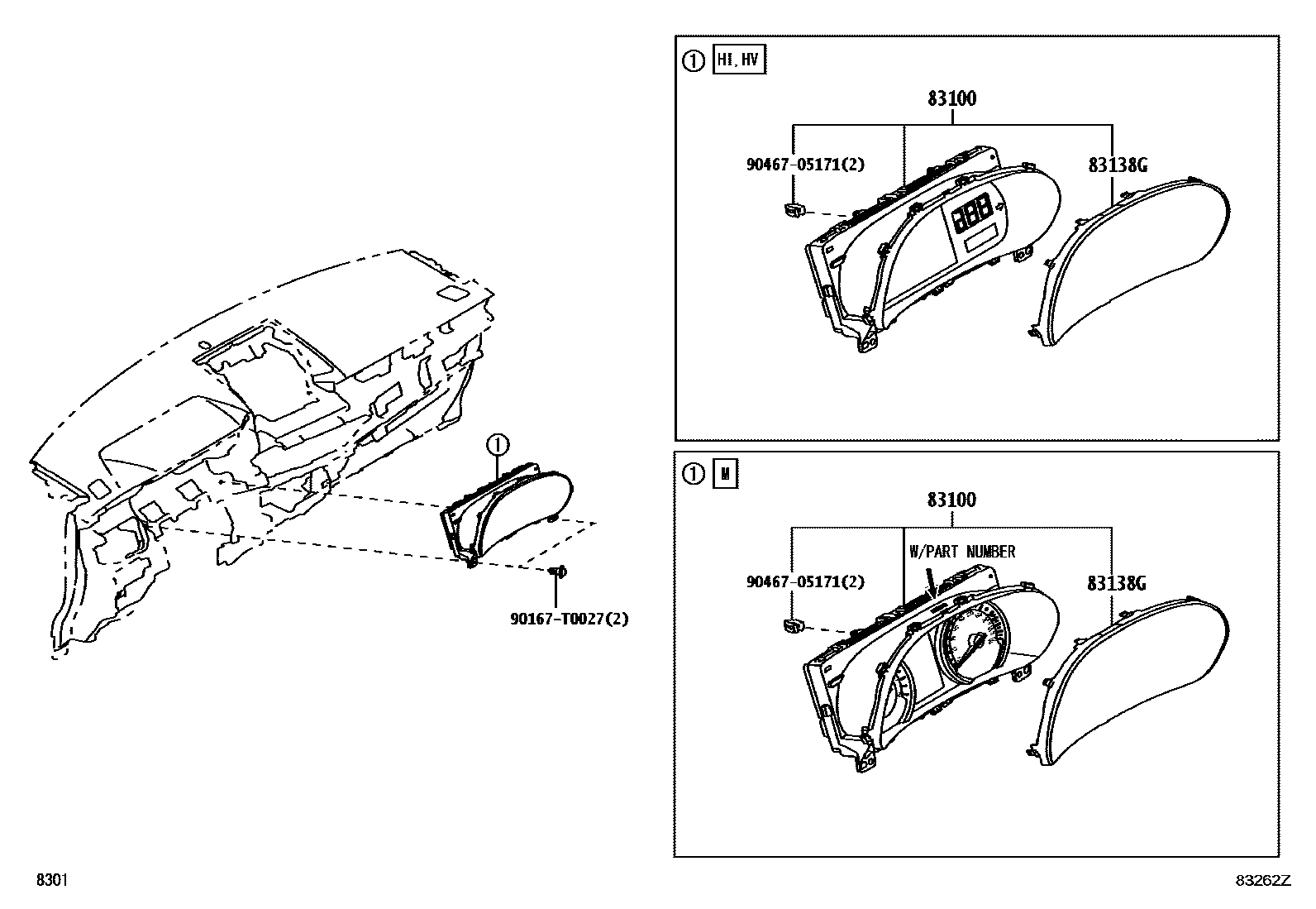 Toyota YARIS 仪表 EPC diagram — 83262Z