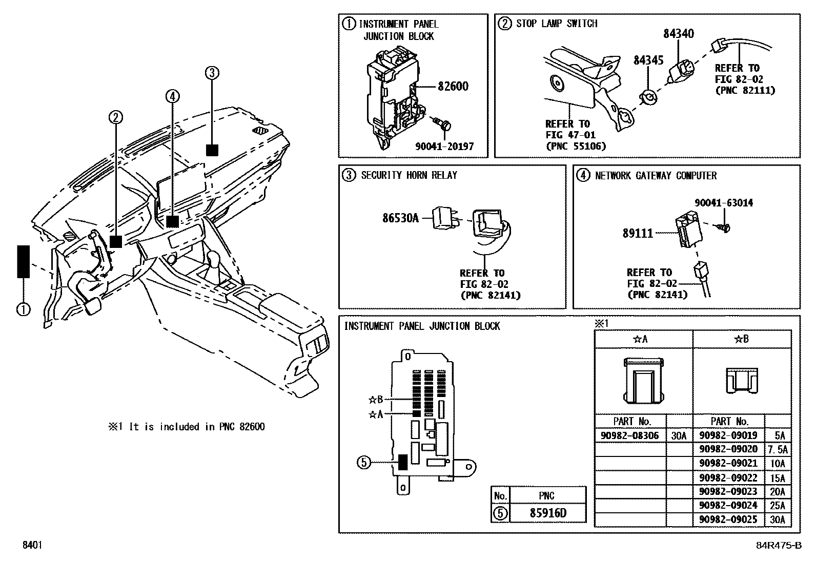 Toyota YARIS 开关和继电器和ECU EPC diagram — 84R475B