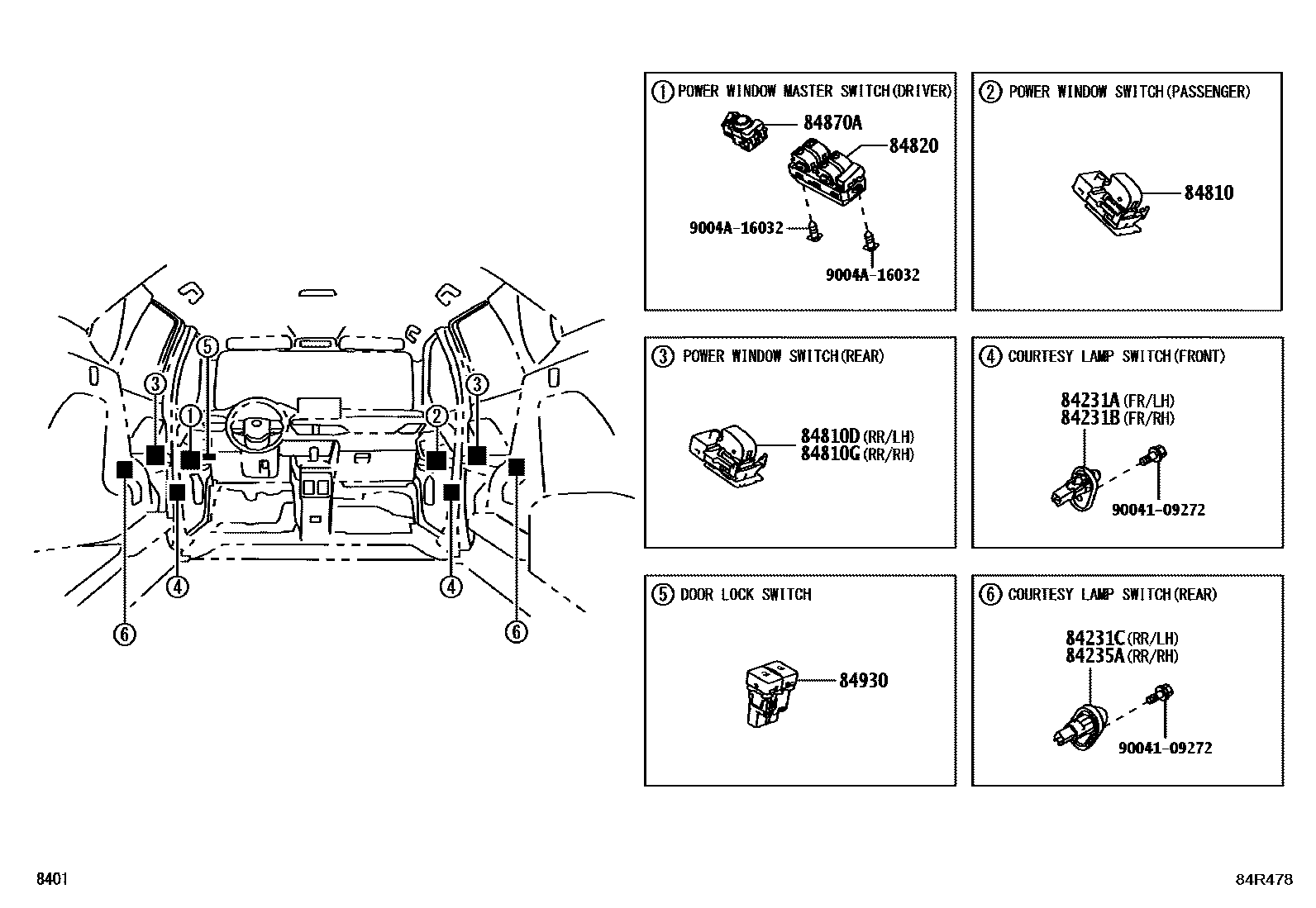 Toyota YARIS 开关和继电器和ECU EPC diagram — 84R478
