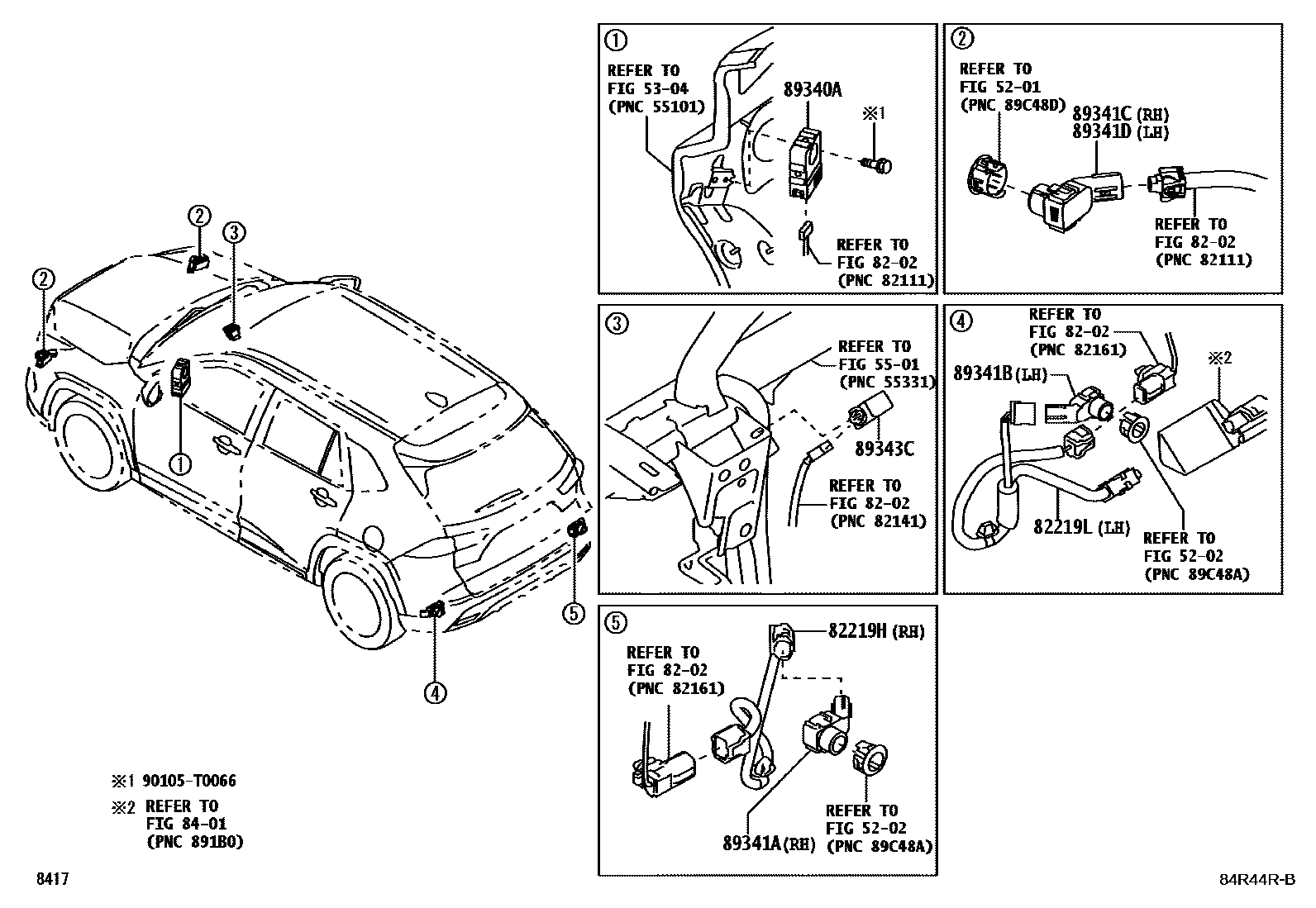 Toyota YARIS 测距雷达和倒车雷达 EPC diagram — 84R44RB