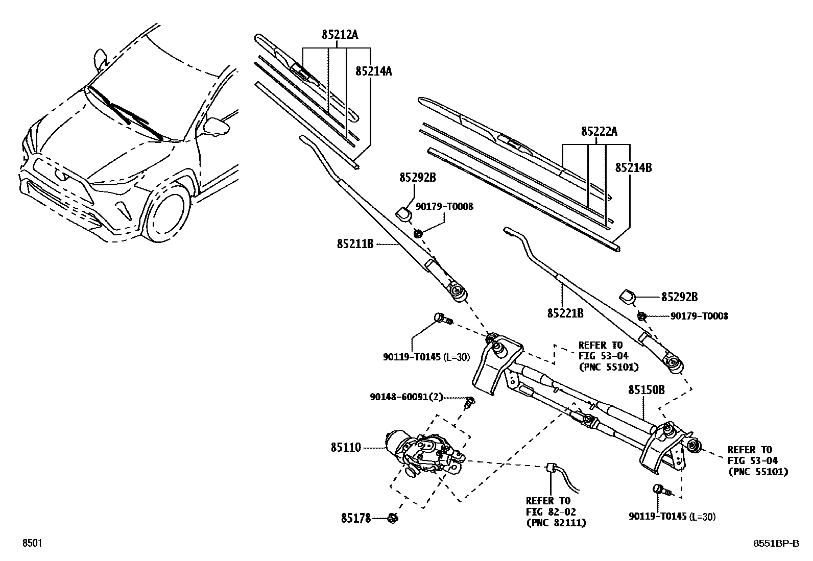 Toyota YARIS 挡风玻璃刮水器 EPC diagram — 8551BPB
