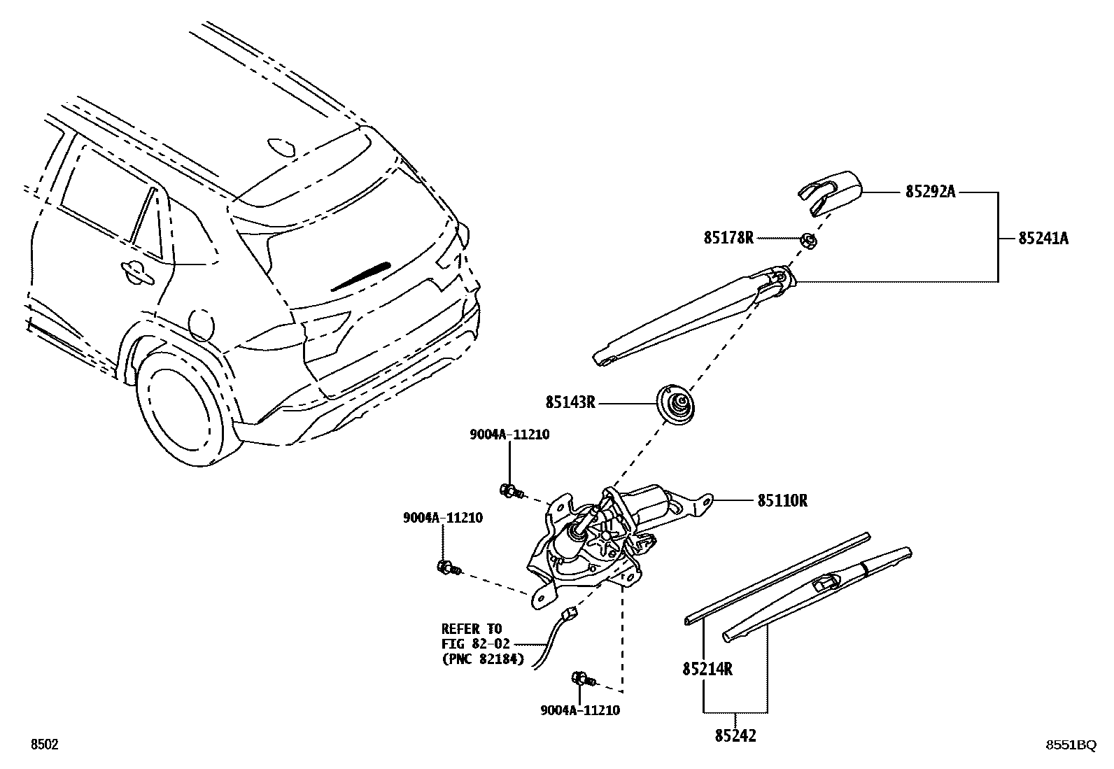 Toyota YARIS 后刮水器 EPC diagram — 8551BQ