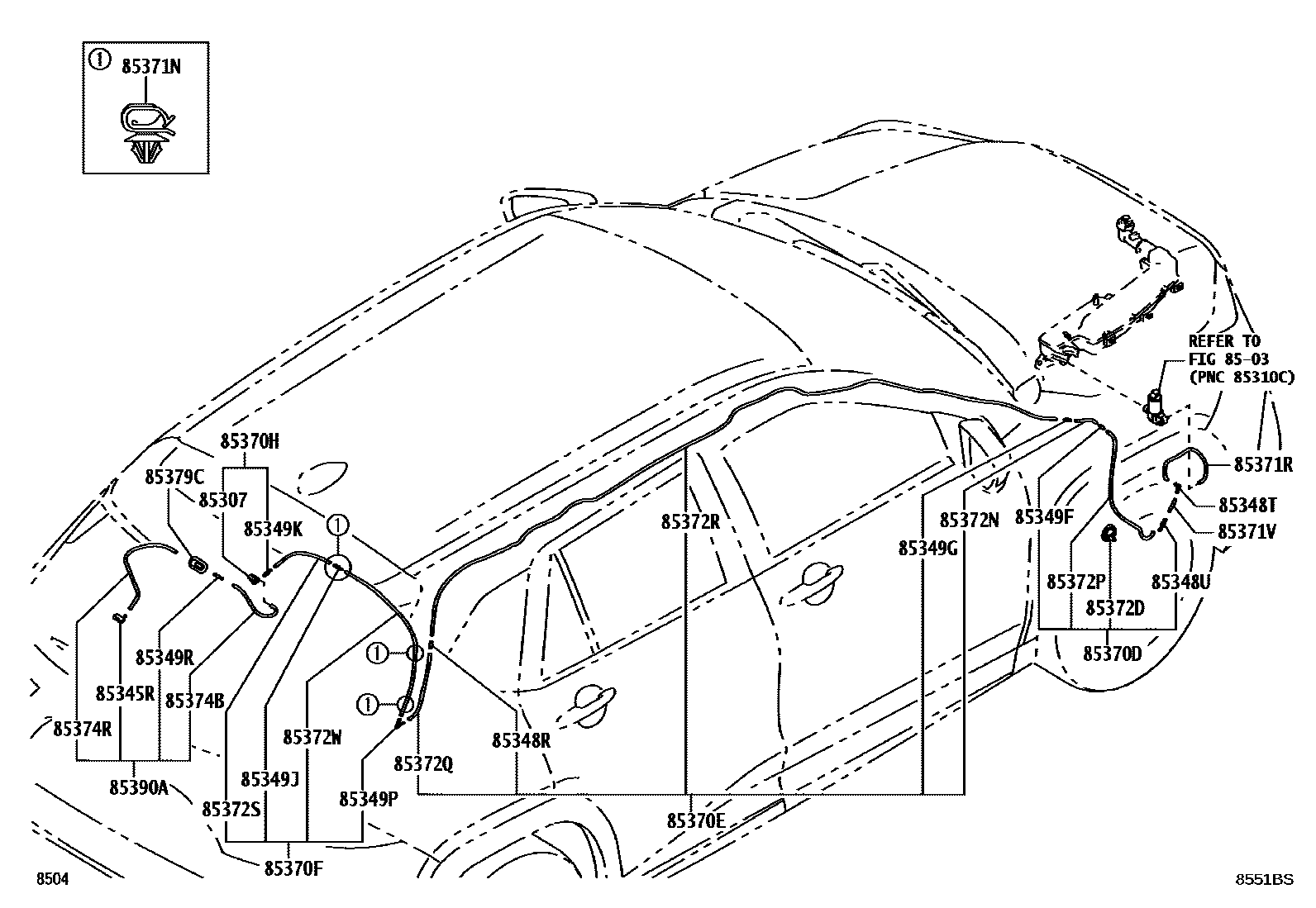 Toyota YARIS 后清洗器 EPC diagram — 8551BS