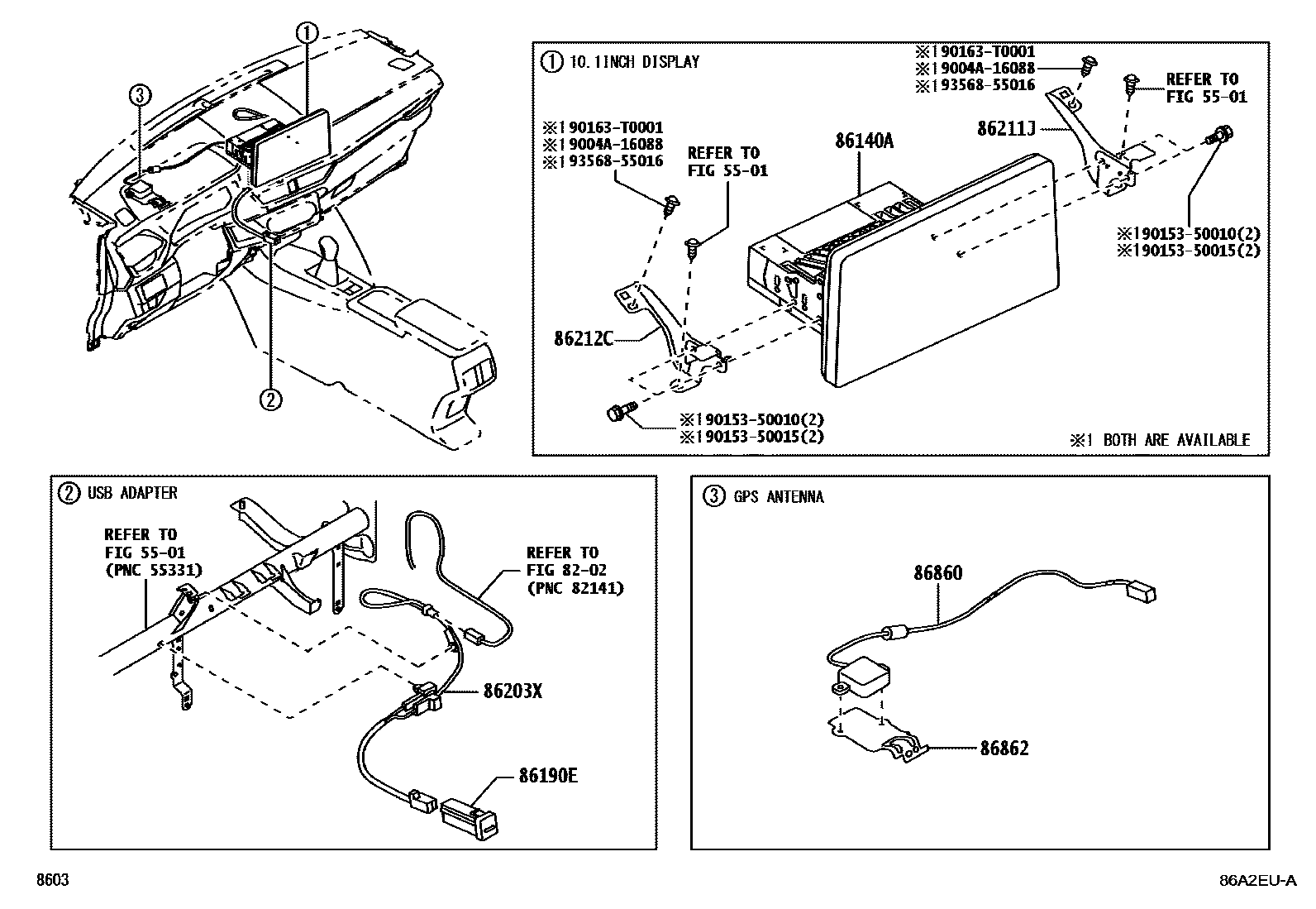 Toyota YARIS 导航和前监视器显示屏 EPC diagram — 86A2EUA