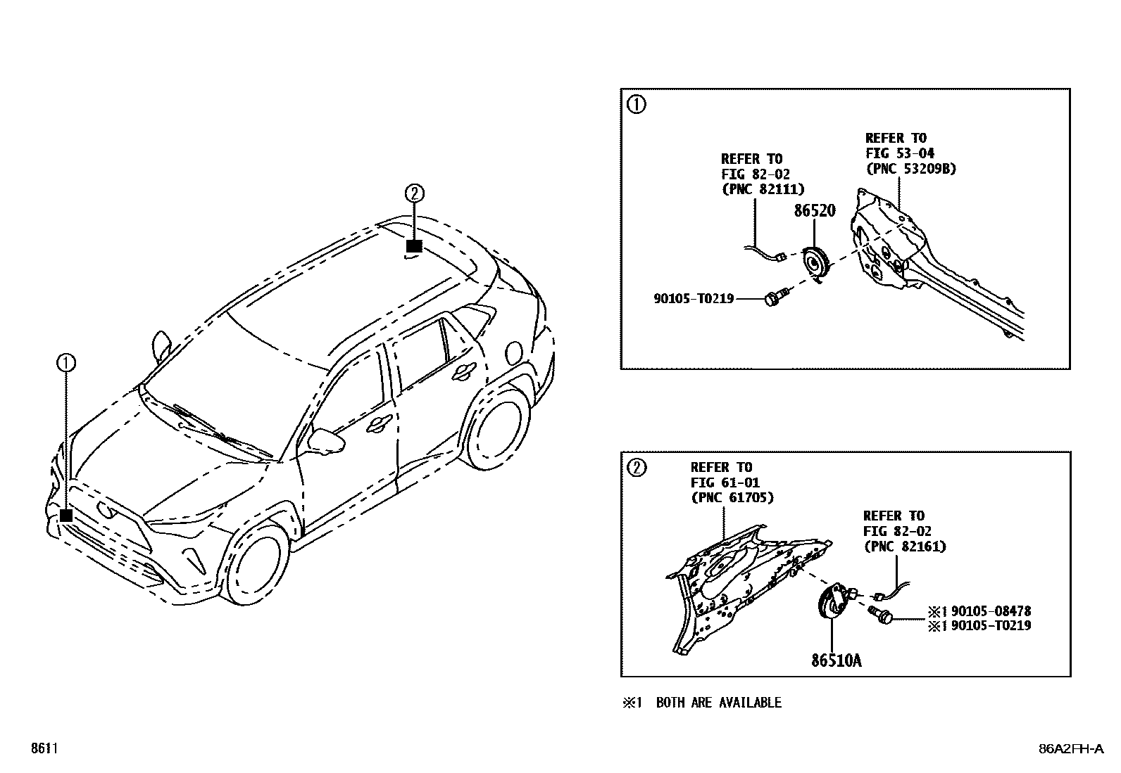 Toyota YARIS 喇叭 EPC diagram — 86A2FHA