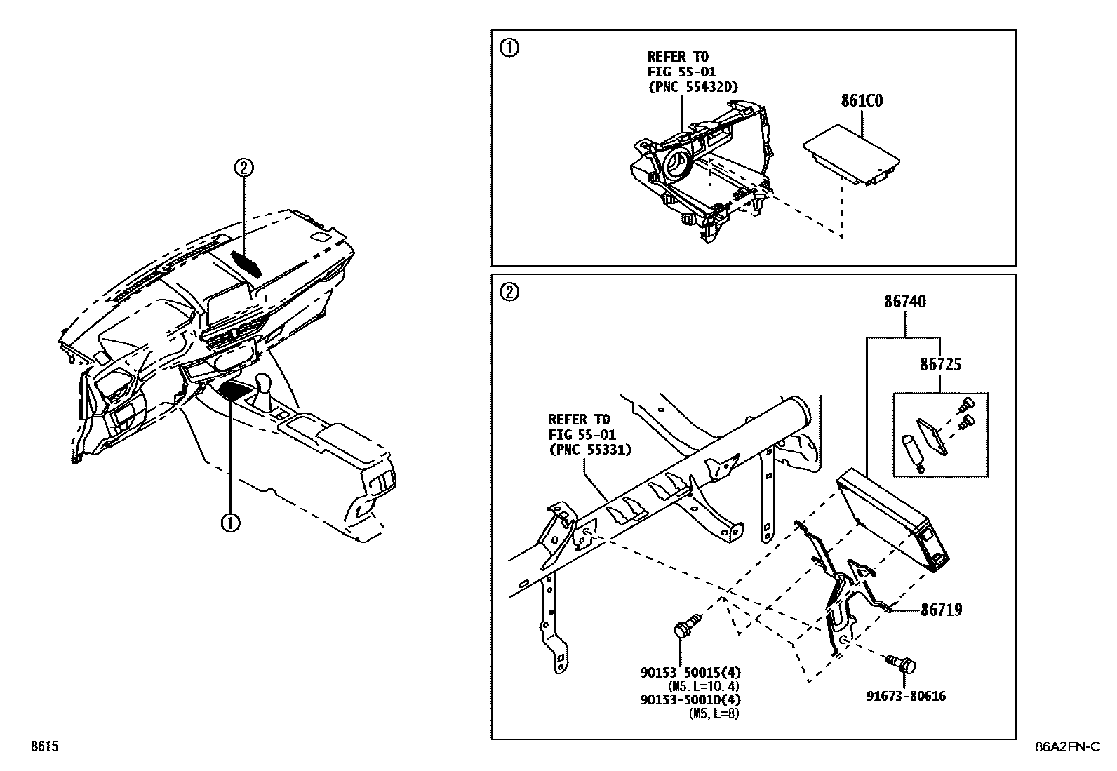 Toyota YARIS 车载电话和呼救装置 EPC diagram — 86A2FNC