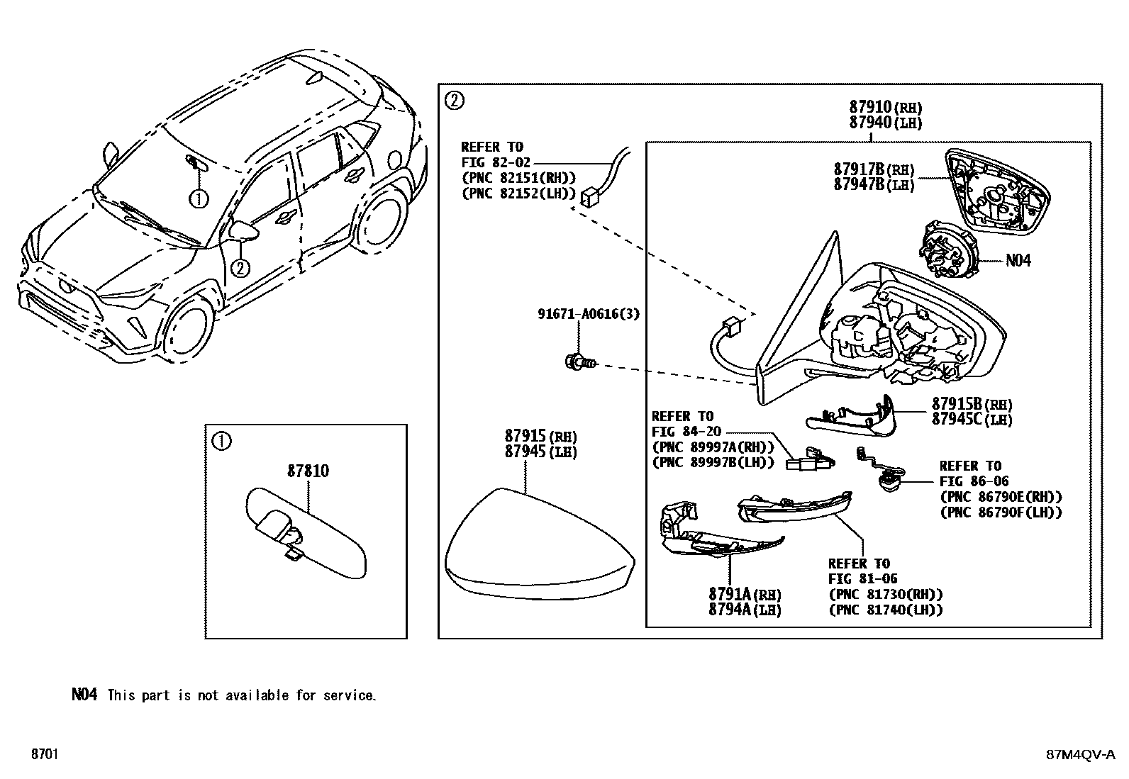 Toyota YARIS 后视镜 EPC diagram — 87M4QVA