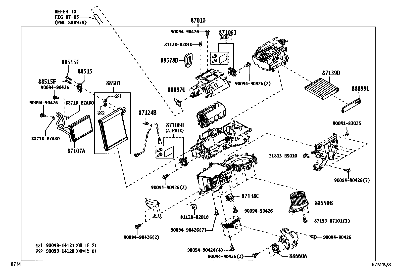 Toyota YARIS 暖风和空调系统 - 冷却器组件 EPC diagram — 87M4QX