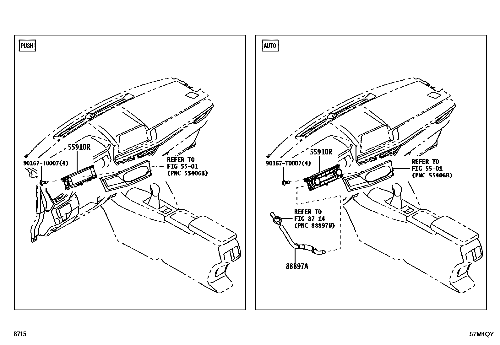 Toyota YARIS 暖风和空调系统 - 控制器和风管 EPC diagram — 87M4QY