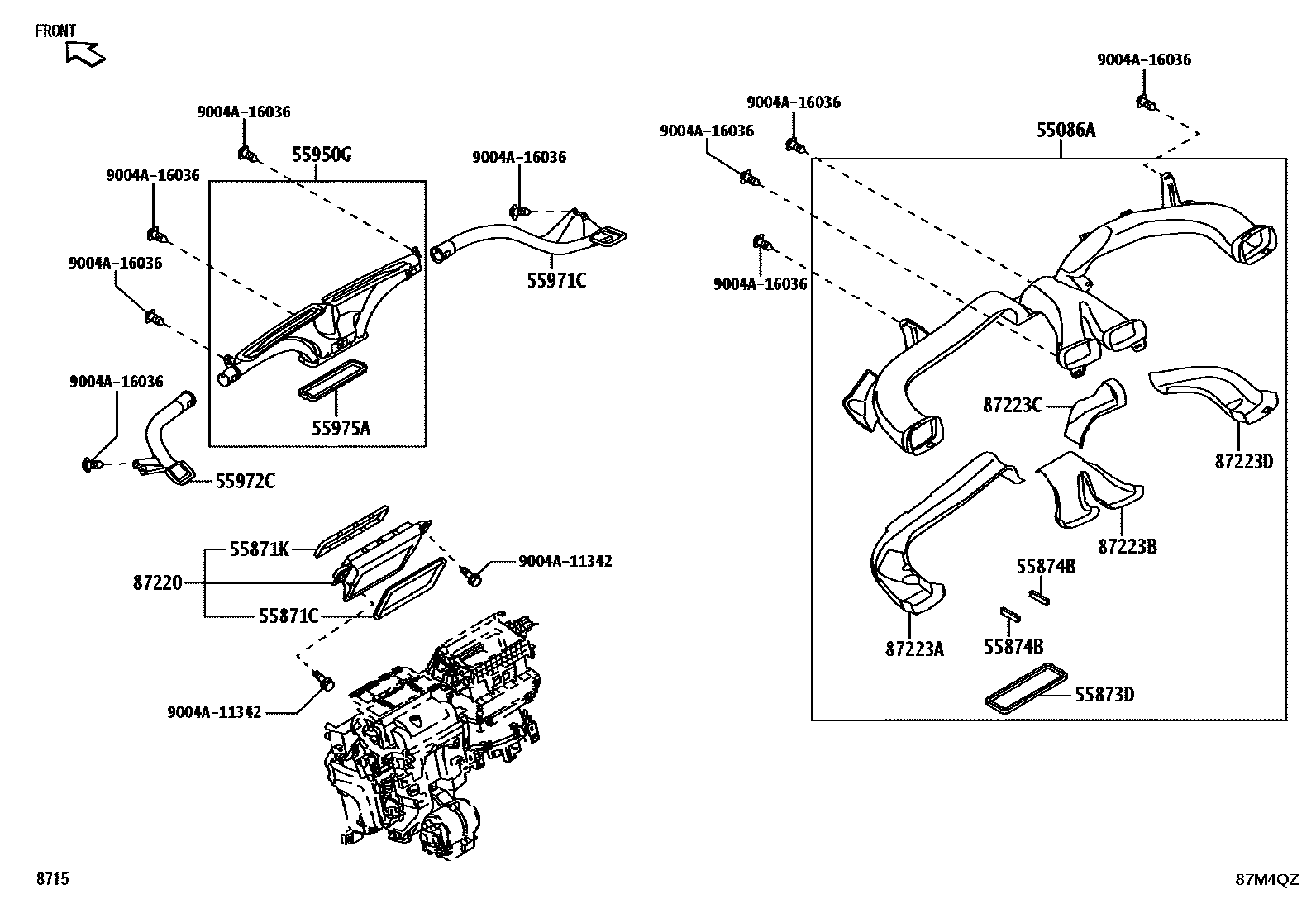 Toyota YARIS 暖风和空调系统 - 控制器和风管 EPC diagram — 87M4QZ