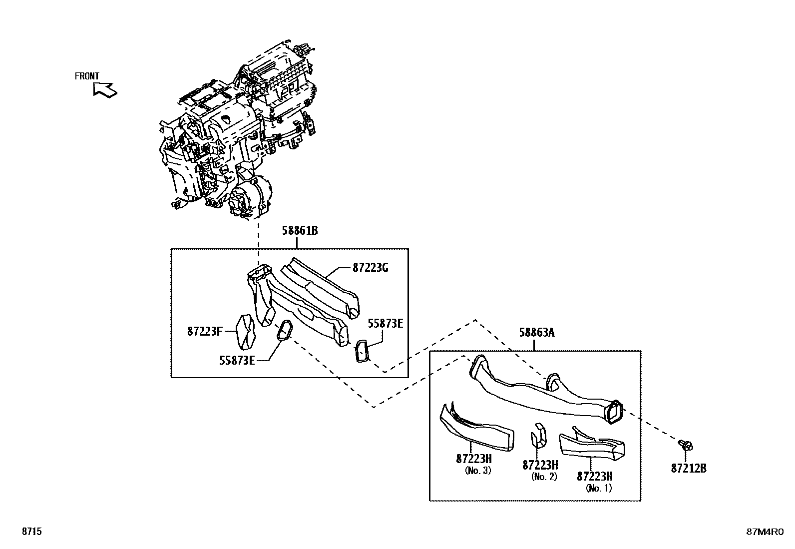 Toyota YARIS 暖风和空调系统 - 控制器和风管 EPC diagram — 87M4R0